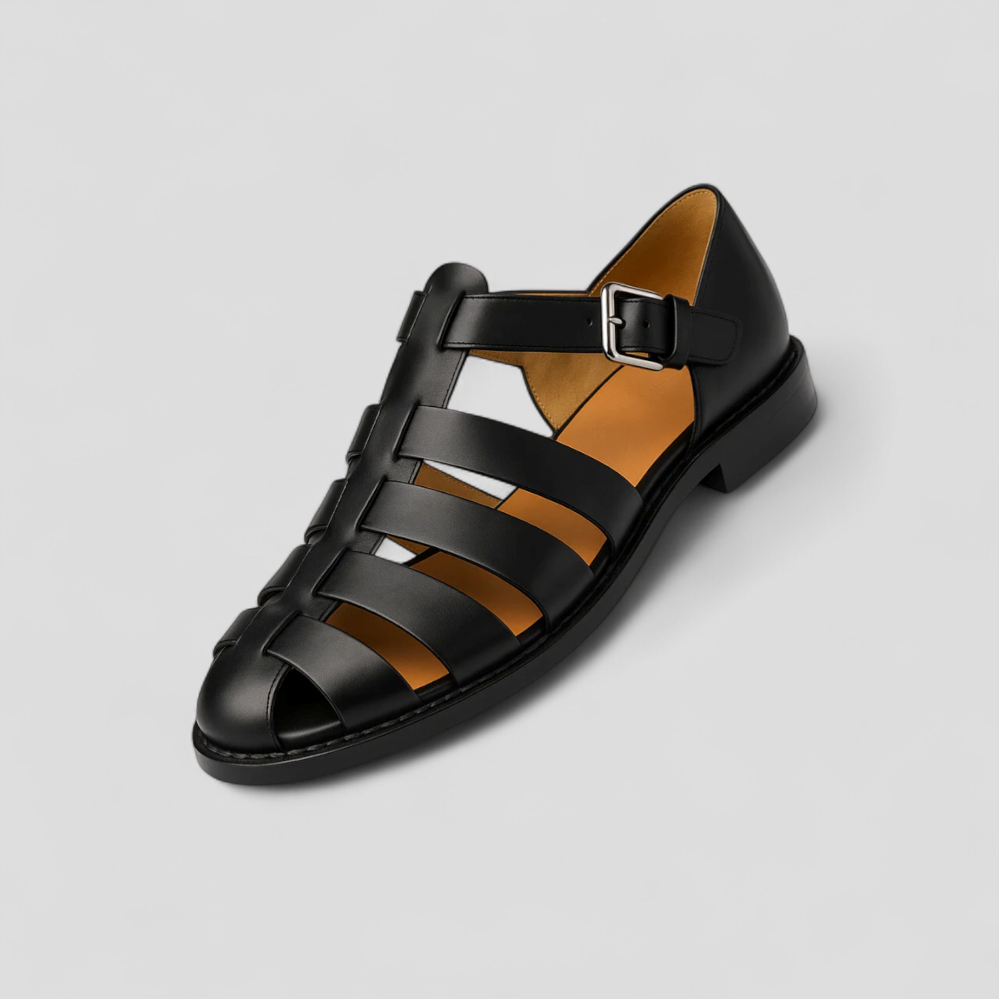 Ella | Sandaler Mand Classici Neri in Vera Læder, Comodi med Fibbia Regolabile e Traspiranti