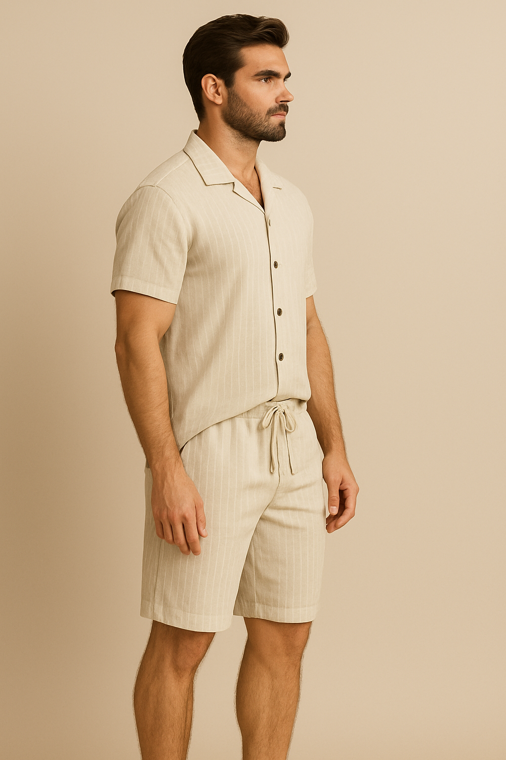 Jenson | Stribet sommerjakkesæt med matchende skjorte og bukser - - Jenson | Stribet sommerjakkesæt med matchende skjorte og bukser - €25 - {{ product_tags }
