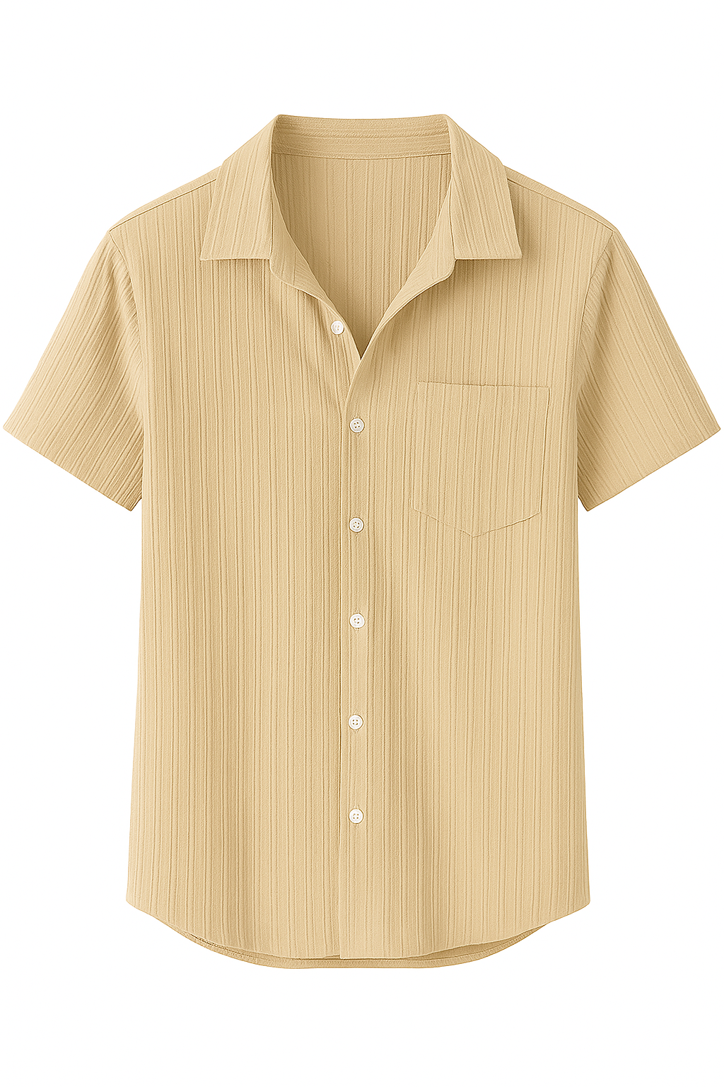 Marco | Ribbet sommerskjorte med åben krave - Kakifrugter - Marco | Ribbet sommerskjorte med åben krave - €25 - {{ product_tags }