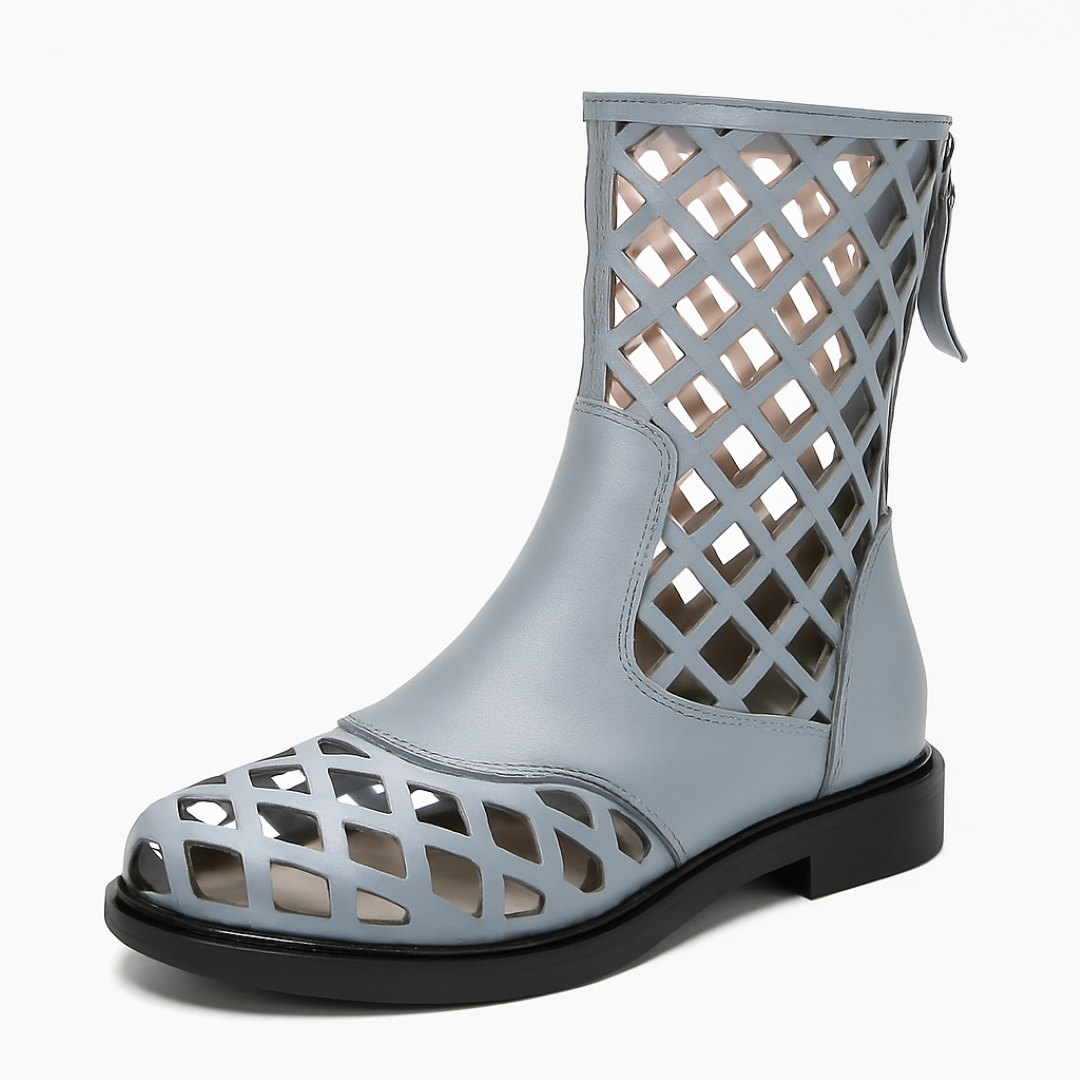 Leah | Mid-calf støvler i ægte læder med kile og moderne snit - Grå - Leah | Mid-calf støvler i ægte læder med kile og moderne snit - €25 - {{ product_tags }