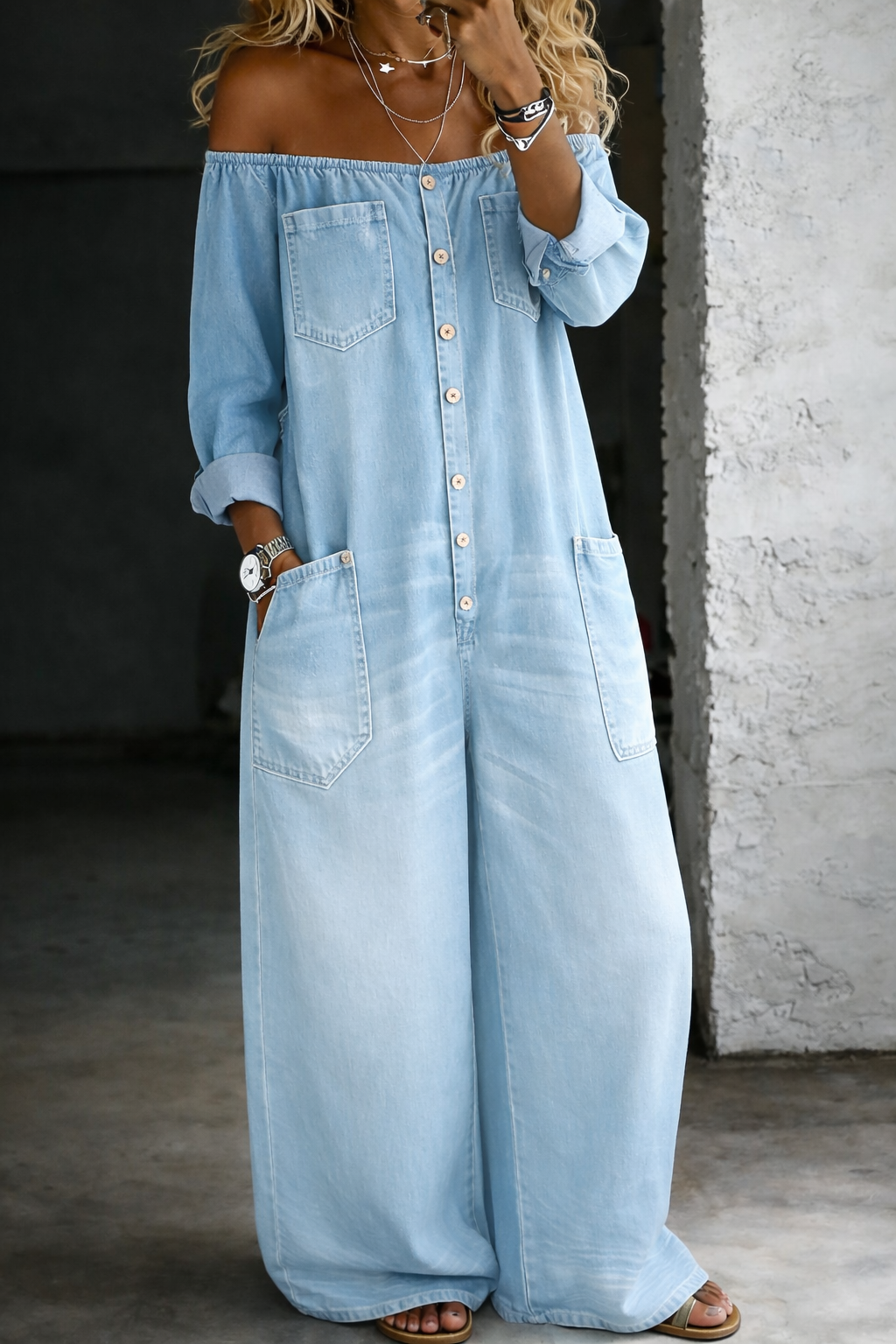 Elena | Off Shoulder Langærmet Jumpsuit