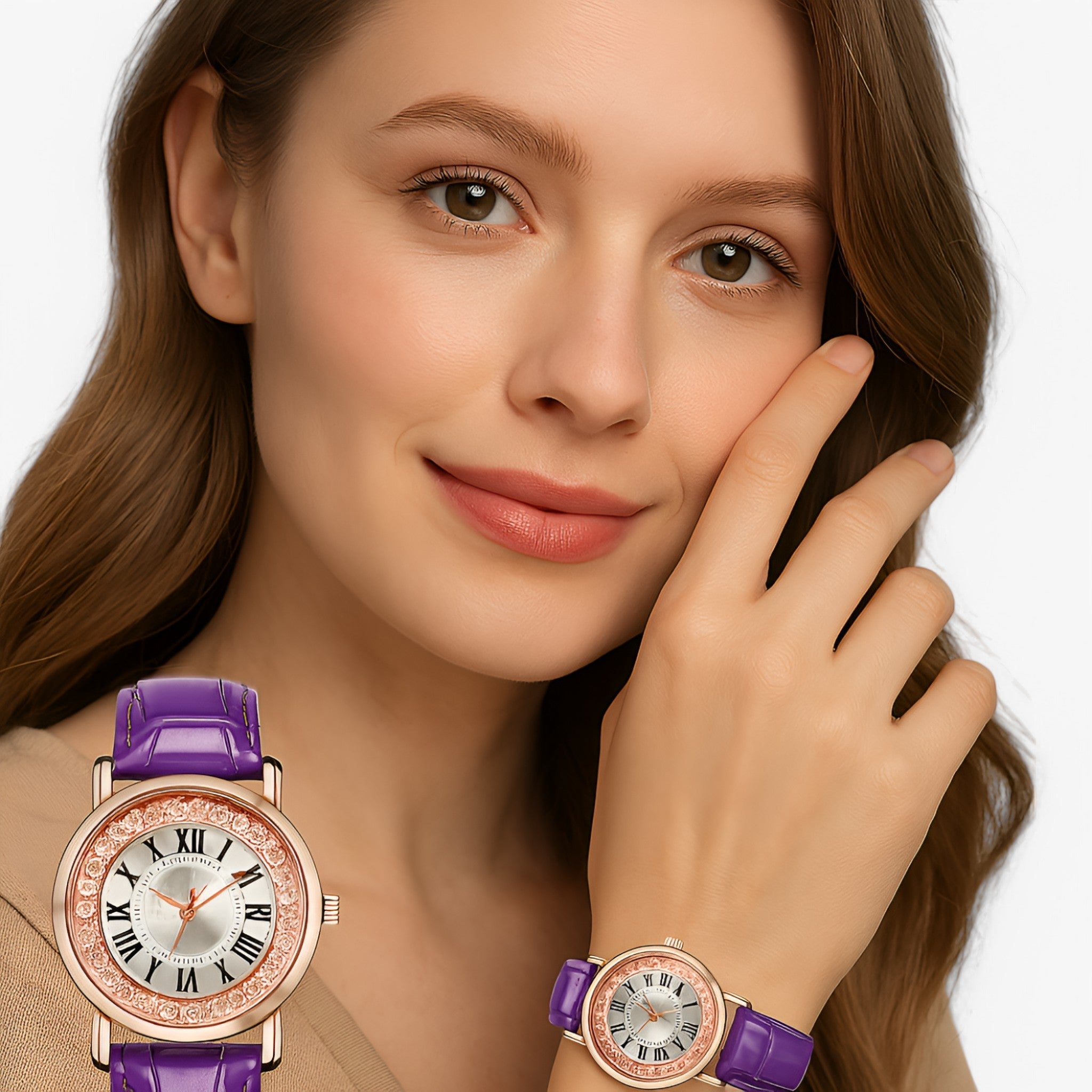 Vera | Dameur i læder med glitrende urskive med strass - - watches - {{ product_tags }