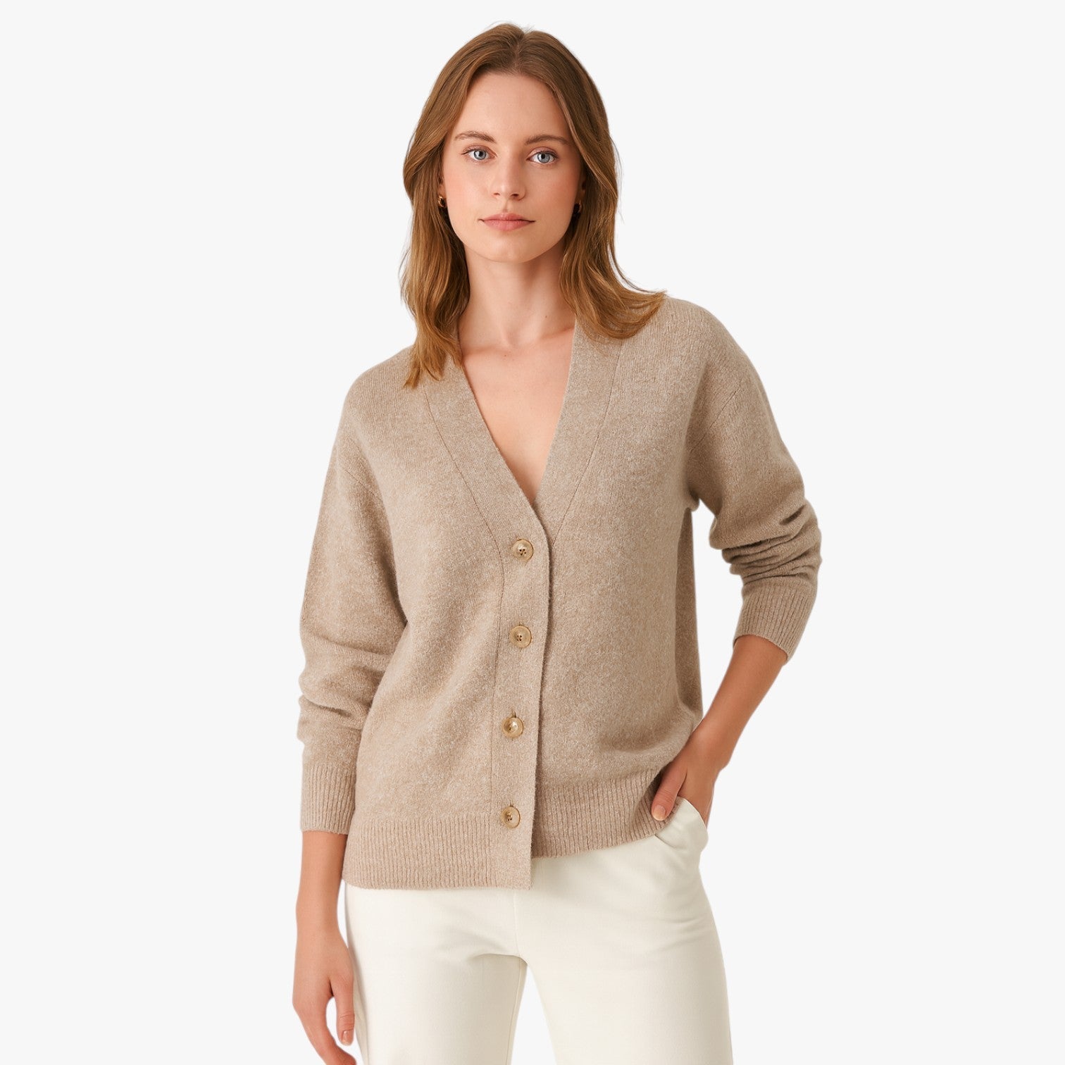 Zoe | Oversized chic dametrøje cardigan, varm og blød, med V-udskæring - - Zoe | Oversized chic dametrøje cardigan, varm og blød, med V-udskæring - €25 - {{ product_tags }