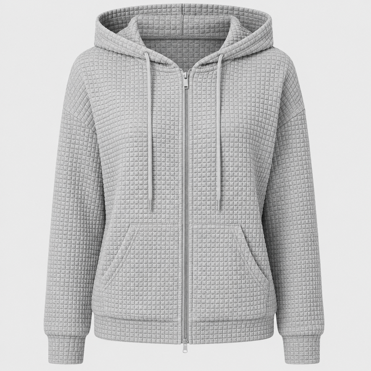 Damehættetrøje med lynlås, snøre og lommer - Komfortabel - Grå - AW - Womens - Hoodie - {{ product_tags }