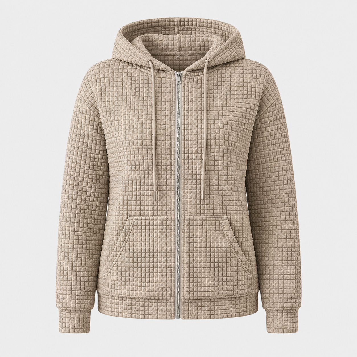 Damehættetrøje med lynlås, snøre og lommer - Komfortabel - Khaki - AW - Womens - Hoodie - {{ product_tags }