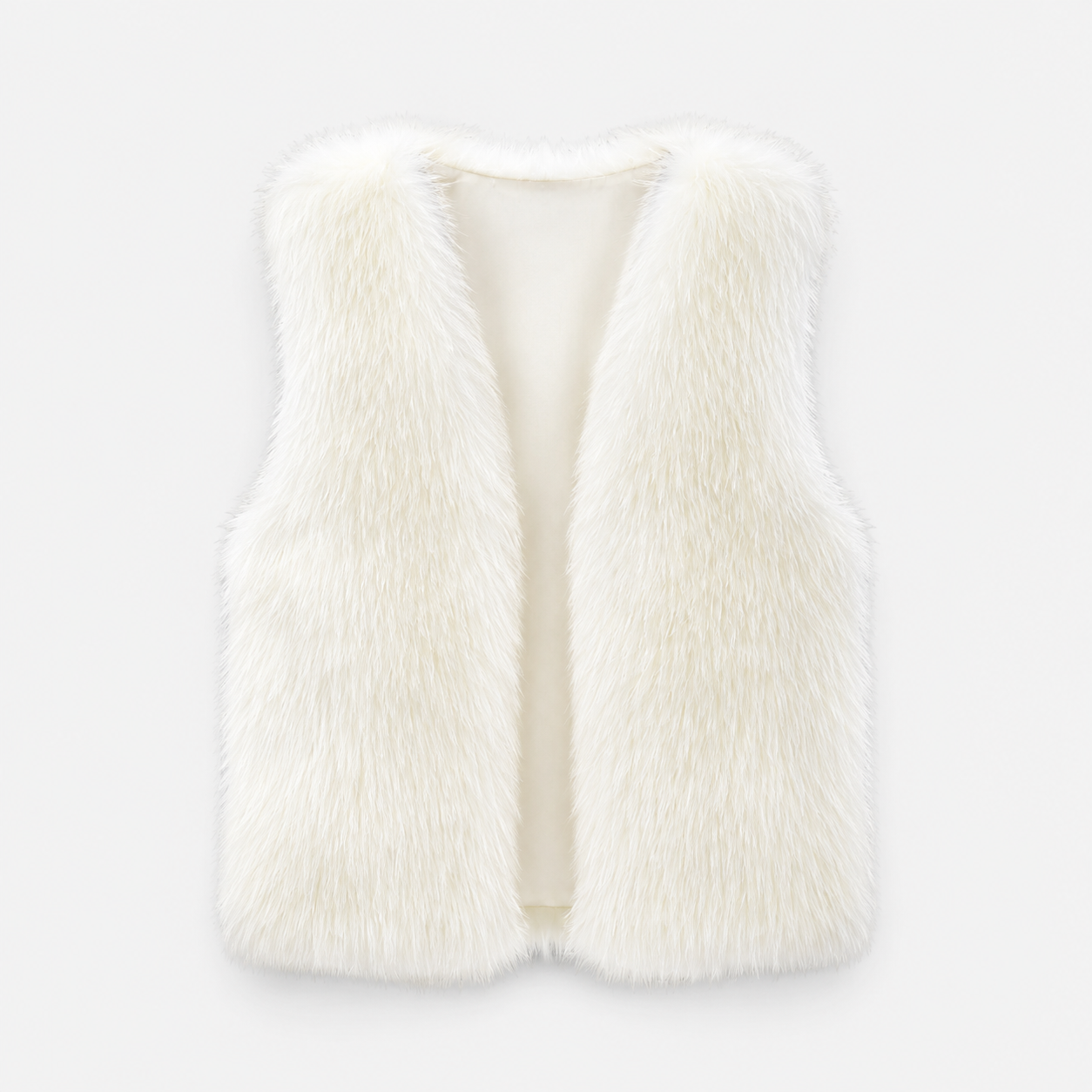 Dame Faux Pelsvest - Åben Front, Løs Pasform og Varm - Beige - AS - Womens - Top - {{ product_tags }