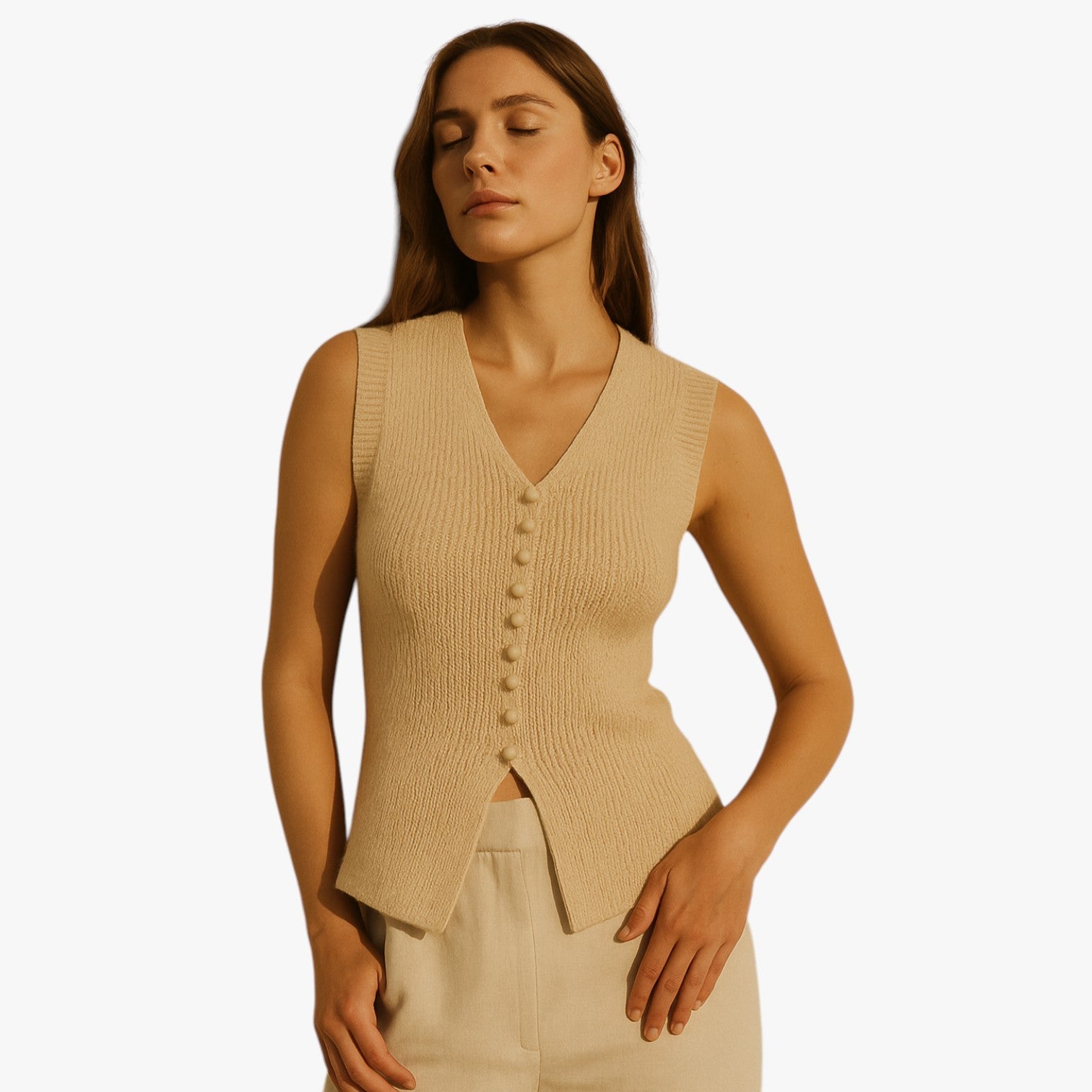 Mara | Trøje med rund hals strikket med knapper - - Mara | Trøje med rund hals strikket med knapper - €25 - {{ product_tags }