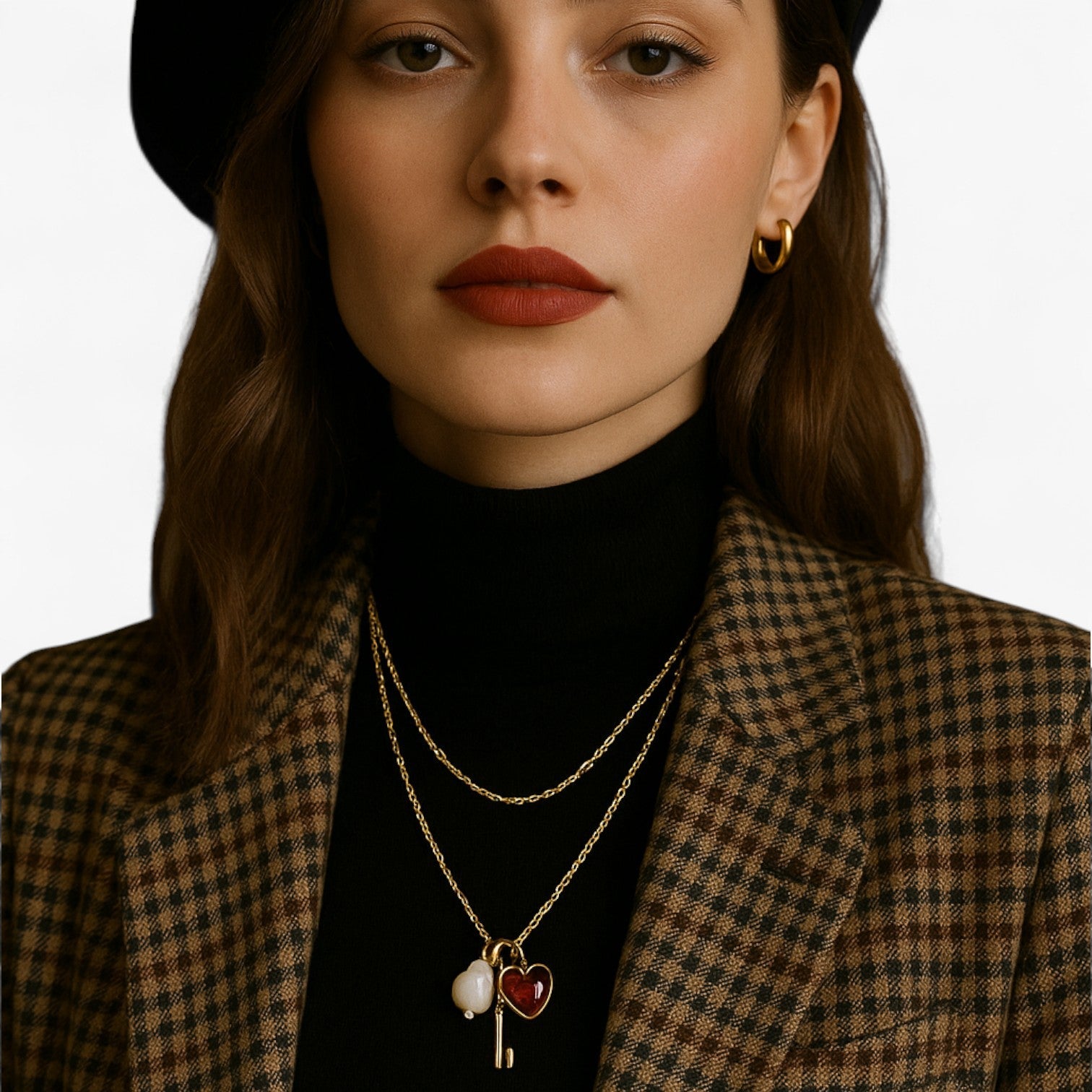 Elsie | Elegent hjerte halskæde med perle - - other - {{ product_tags }