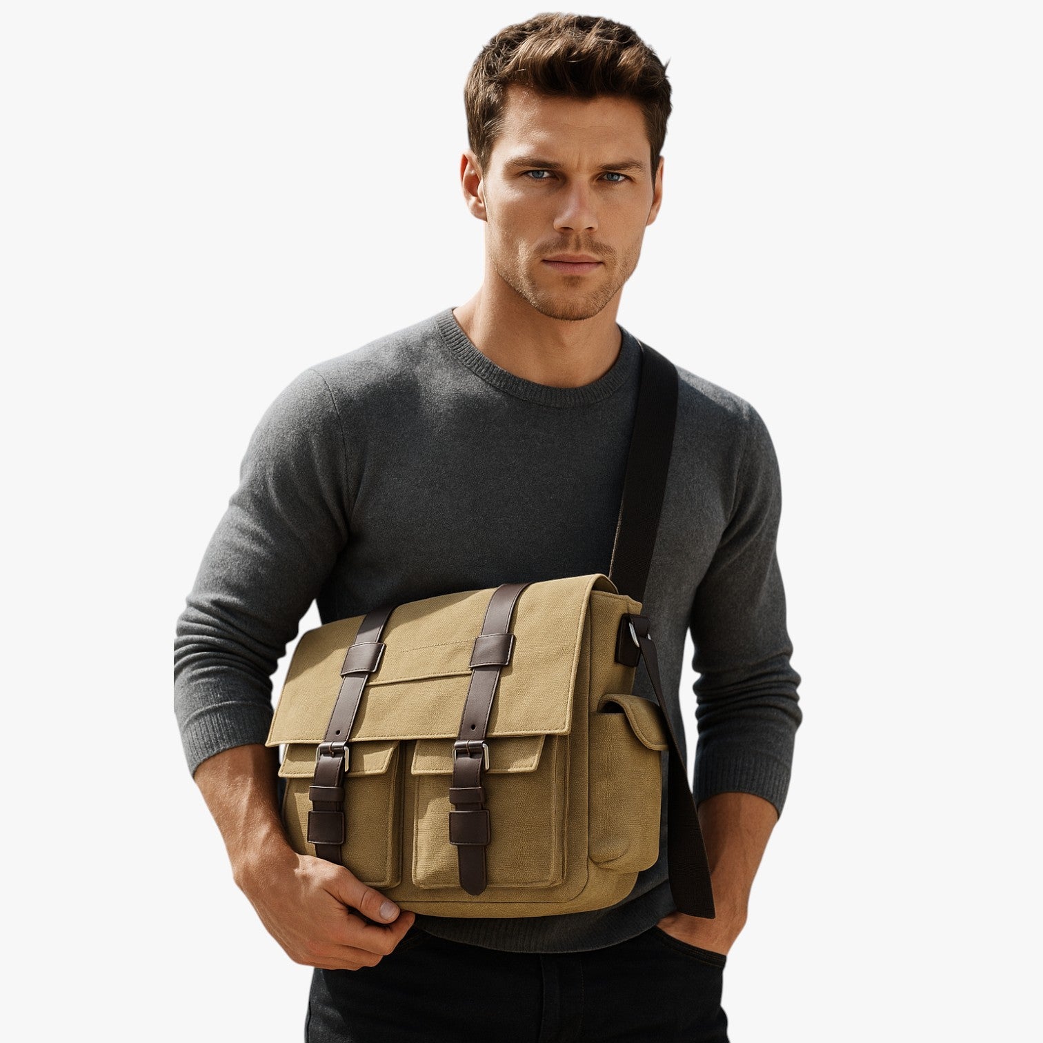 Harlan | Vintage lærredsklædt crossbody-nylontaske til mænd - - bags - {{ product_tags }