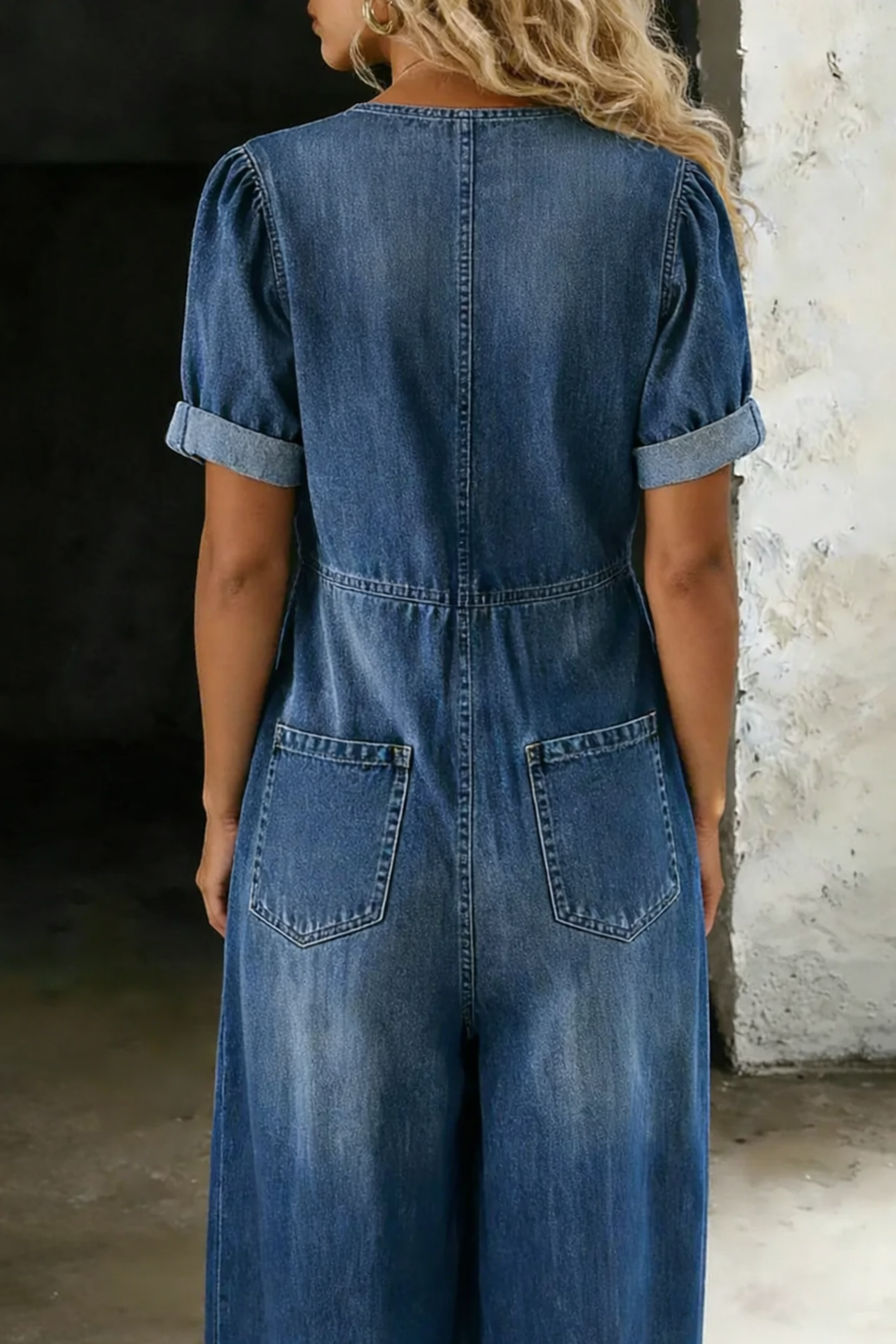 Maya - Afslappet Denim Jumpsuit med Bindebånd Foran