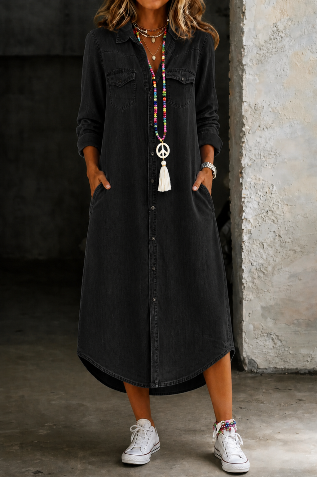 Helen | Casual Elegant lang denim skjortekjole