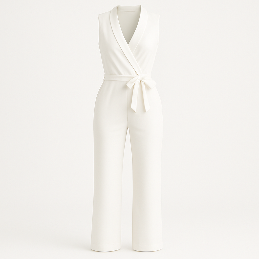 Sofia – Elegant ærmeløs jumpsuit med brede ben og bælte - Hvid - women's fashion - {{ product_tags }