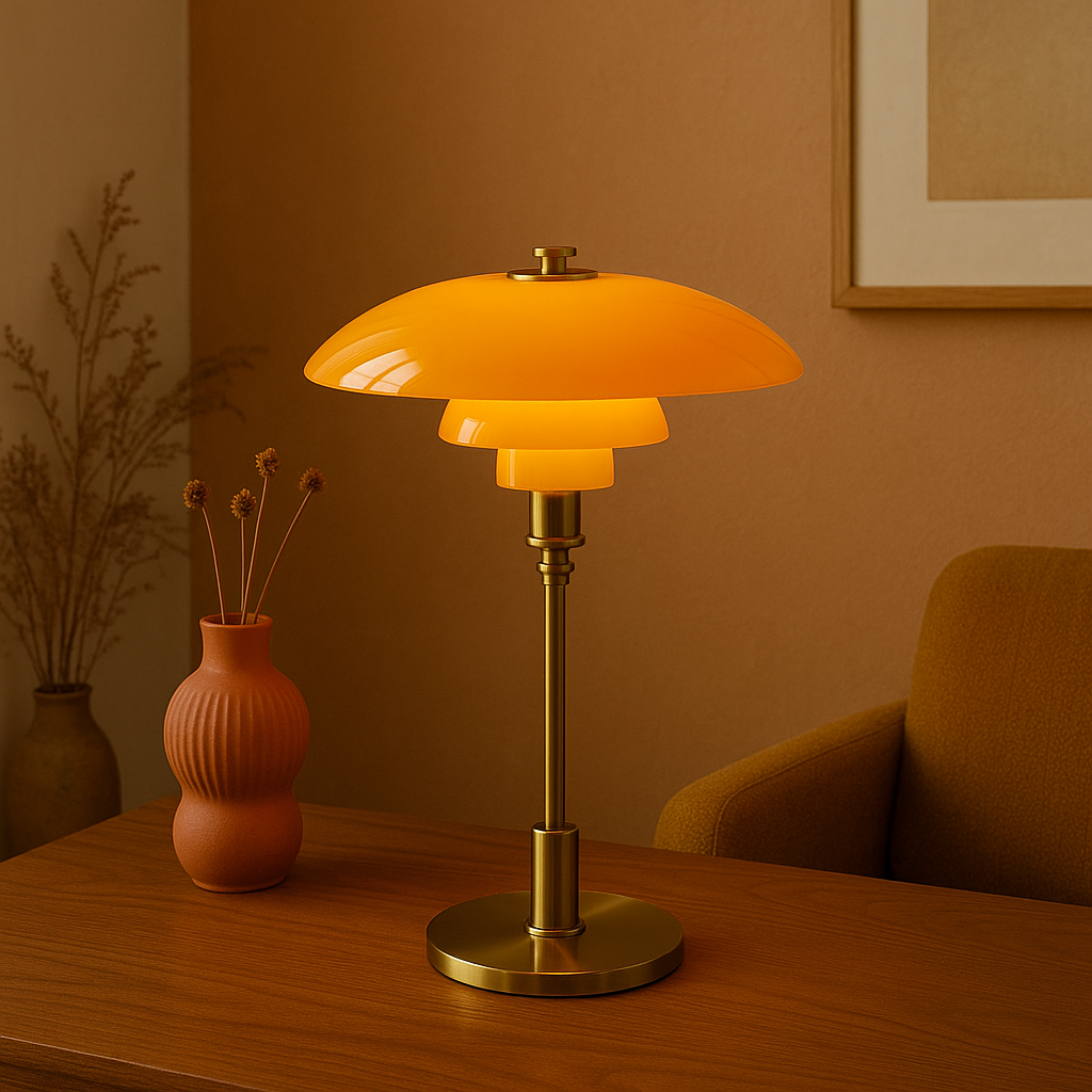 Moderne Dansk Designer Bordlampe - Lagdelt Skærm, LED