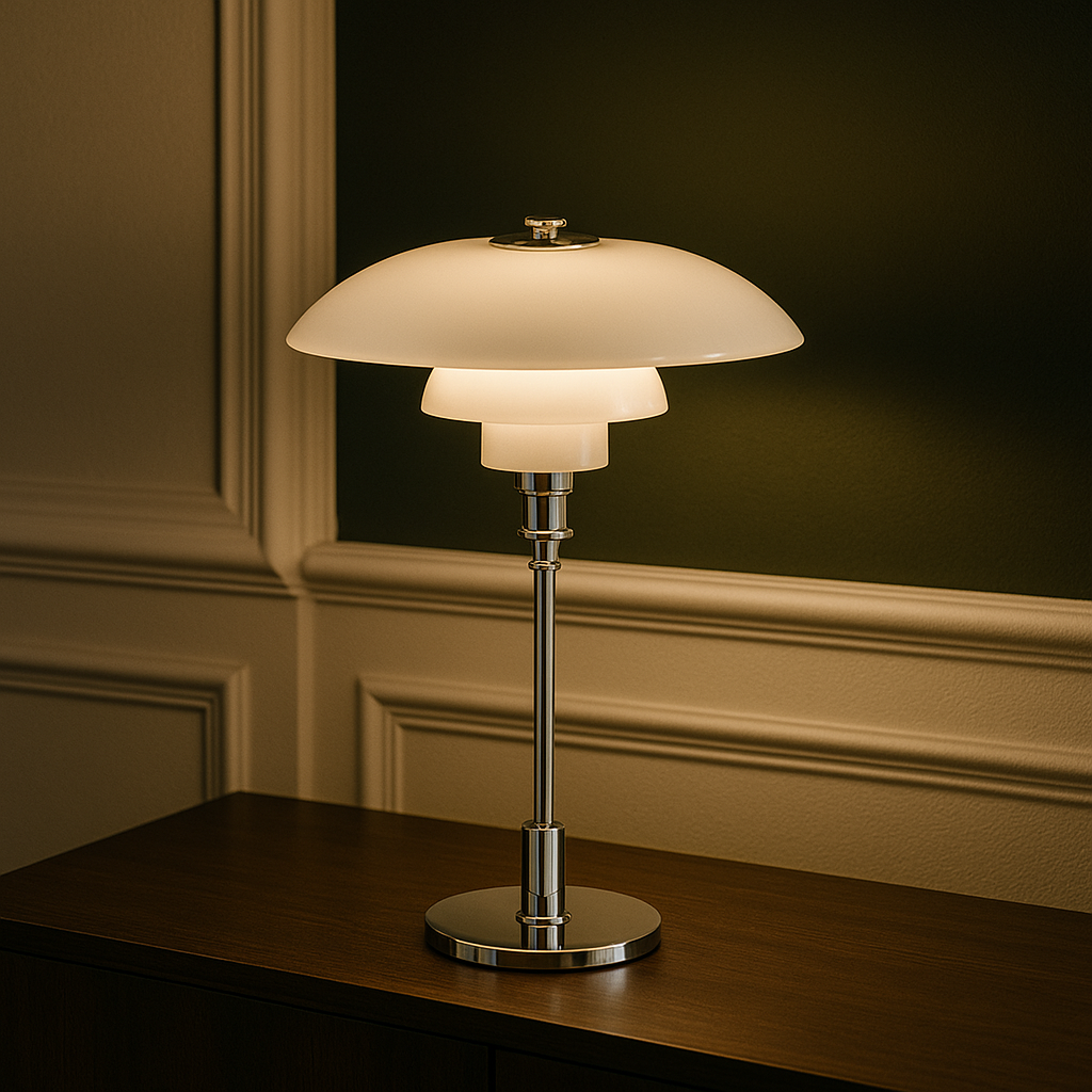 Moderne Dansk Designer Bordlampe - Lagdelt Skærm, LED