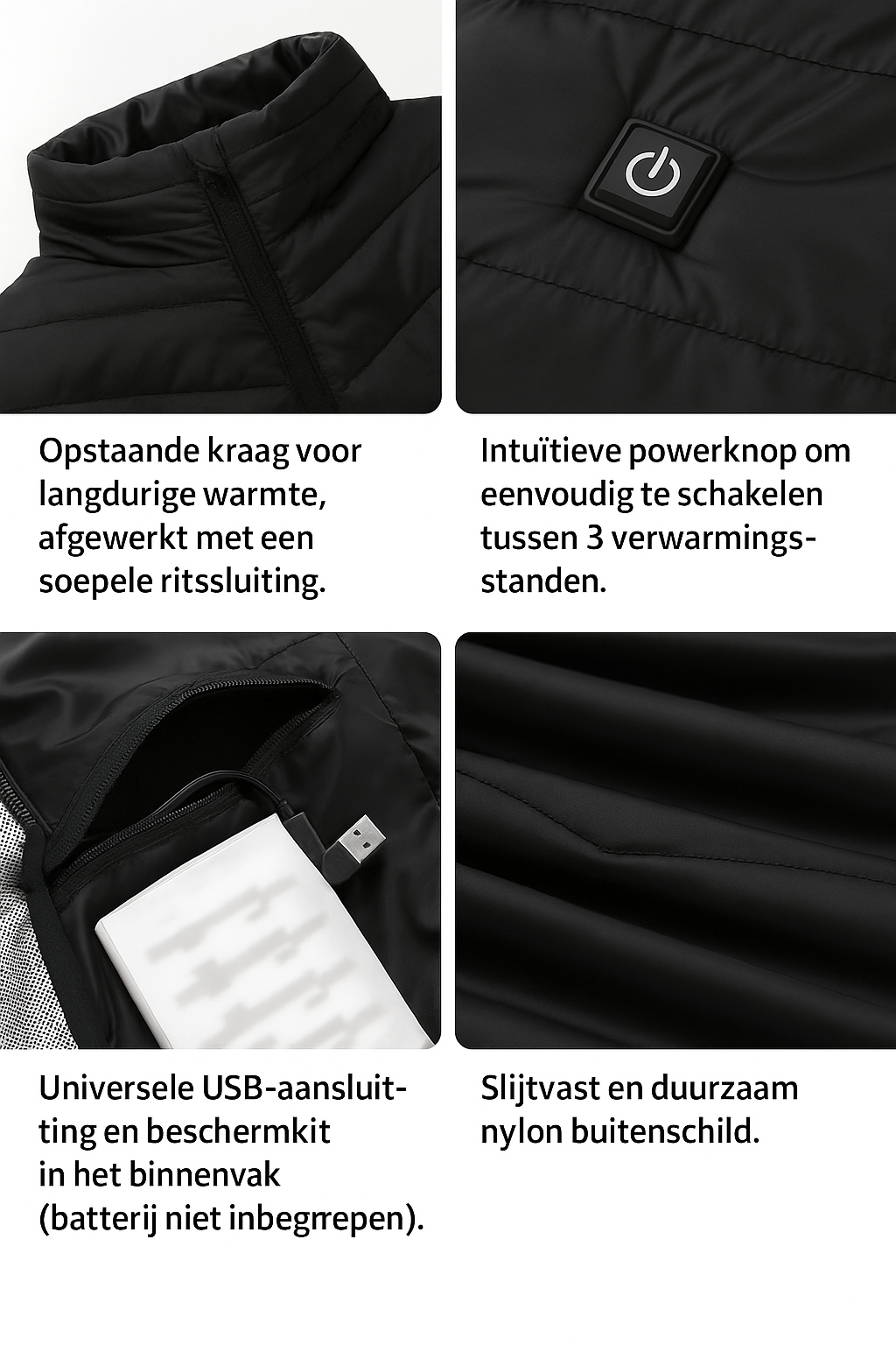Unisex Elektrisk Opvarmet Vest - USB-Opvarmning, Justerbar Temperatur