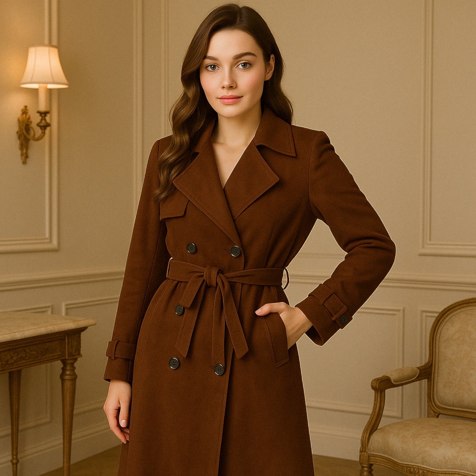 Paulina | Ruskindfrakke - Fint stof, klassisk snit - - coats - {{ product_tags }