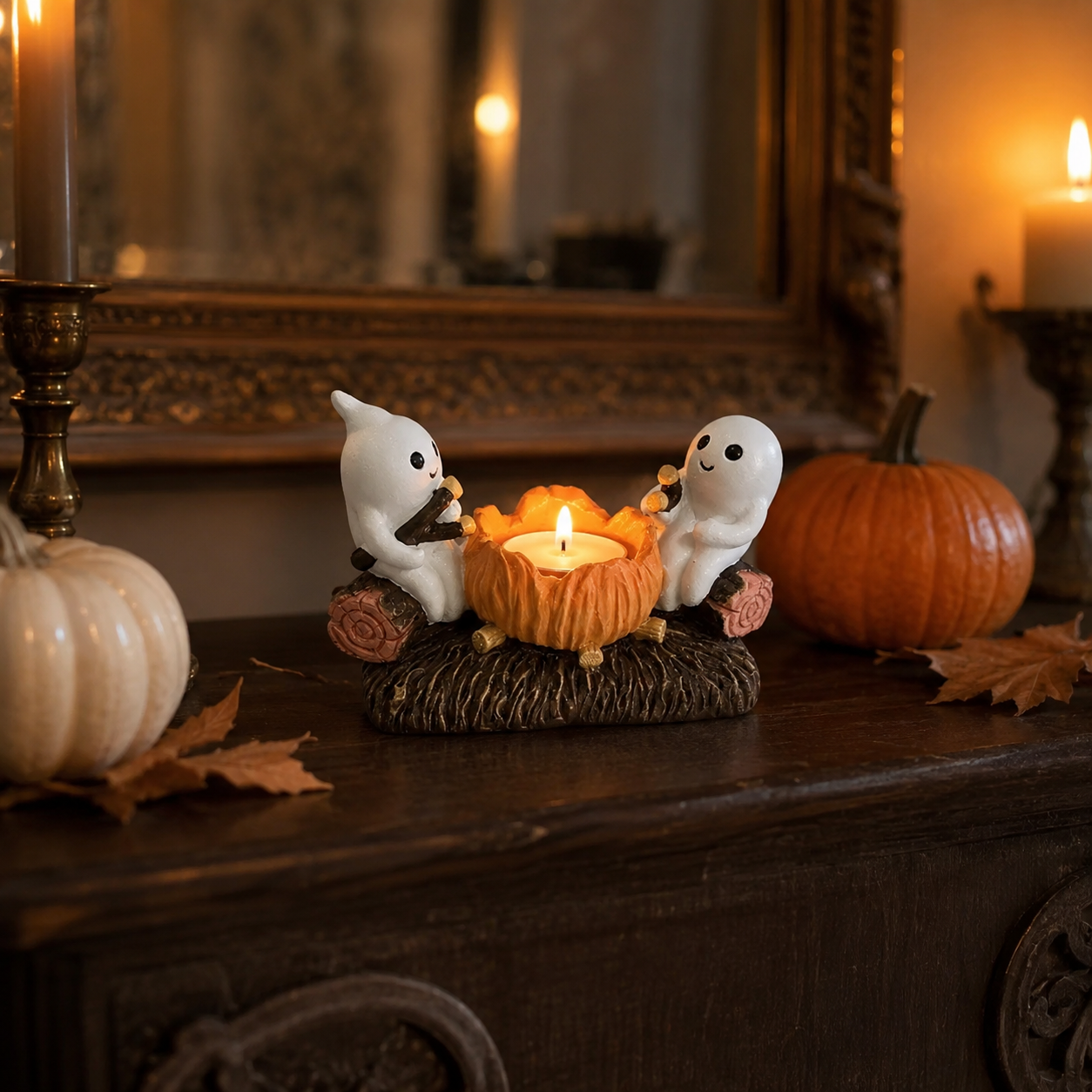 Spøgelses Lysestage til Halloween - Harpiks 12x7 cm Dekoration - - Gifts – Seasonal – Halloween - {{ product_tags }