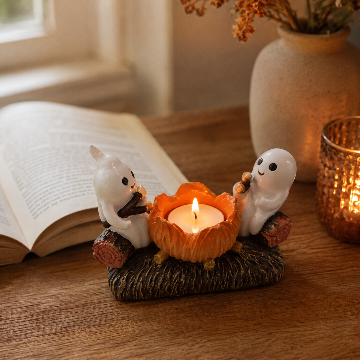 Spøgelses Lysestage til Halloween - Harpiks 12x7 cm Dekoration - - Gifts – Seasonal – Halloween - {{ product_tags }