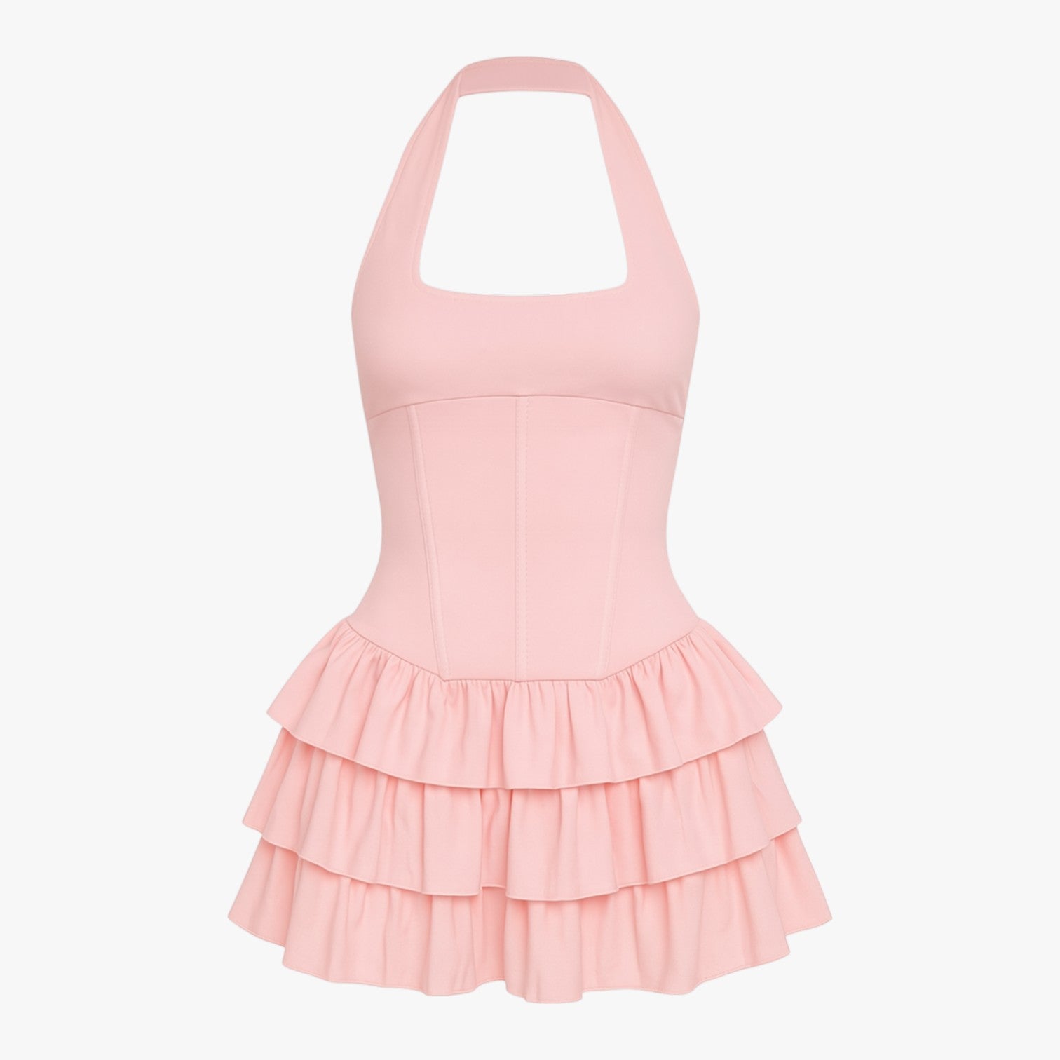 Selena | Asymmetrisk sommerkjole med halterneck og flæsekant - ald25309-lys-pink - Selena | Asymmetrisk sommerkjole med halterneck og flæsekant- €25 - {{ product_tags }