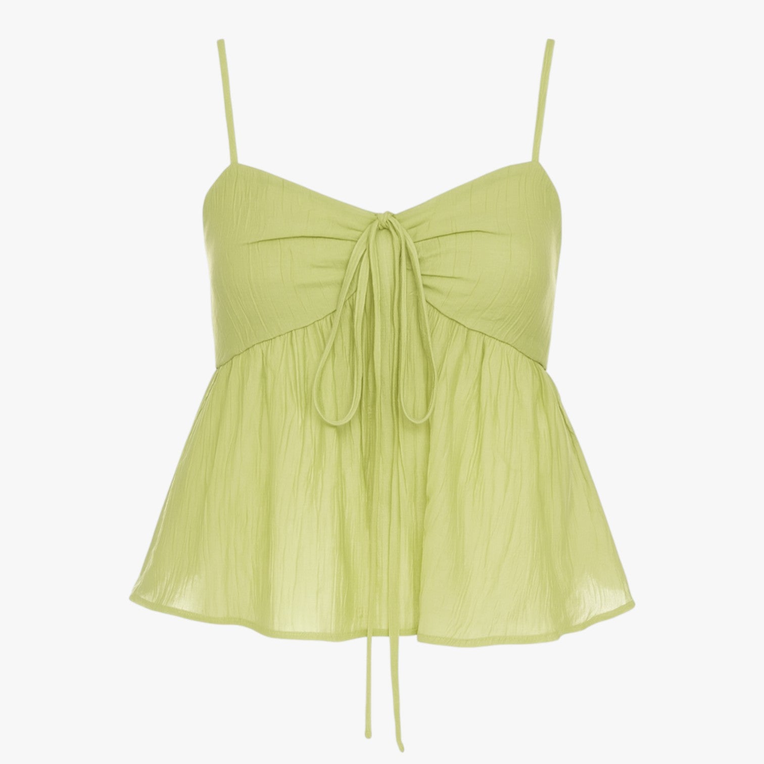 Hana | Linned babydoll top med flæser og frontbinding - grøn - Hana | Linned babydoll top med flæser og frontbinding - €25 - {{ product_tags }