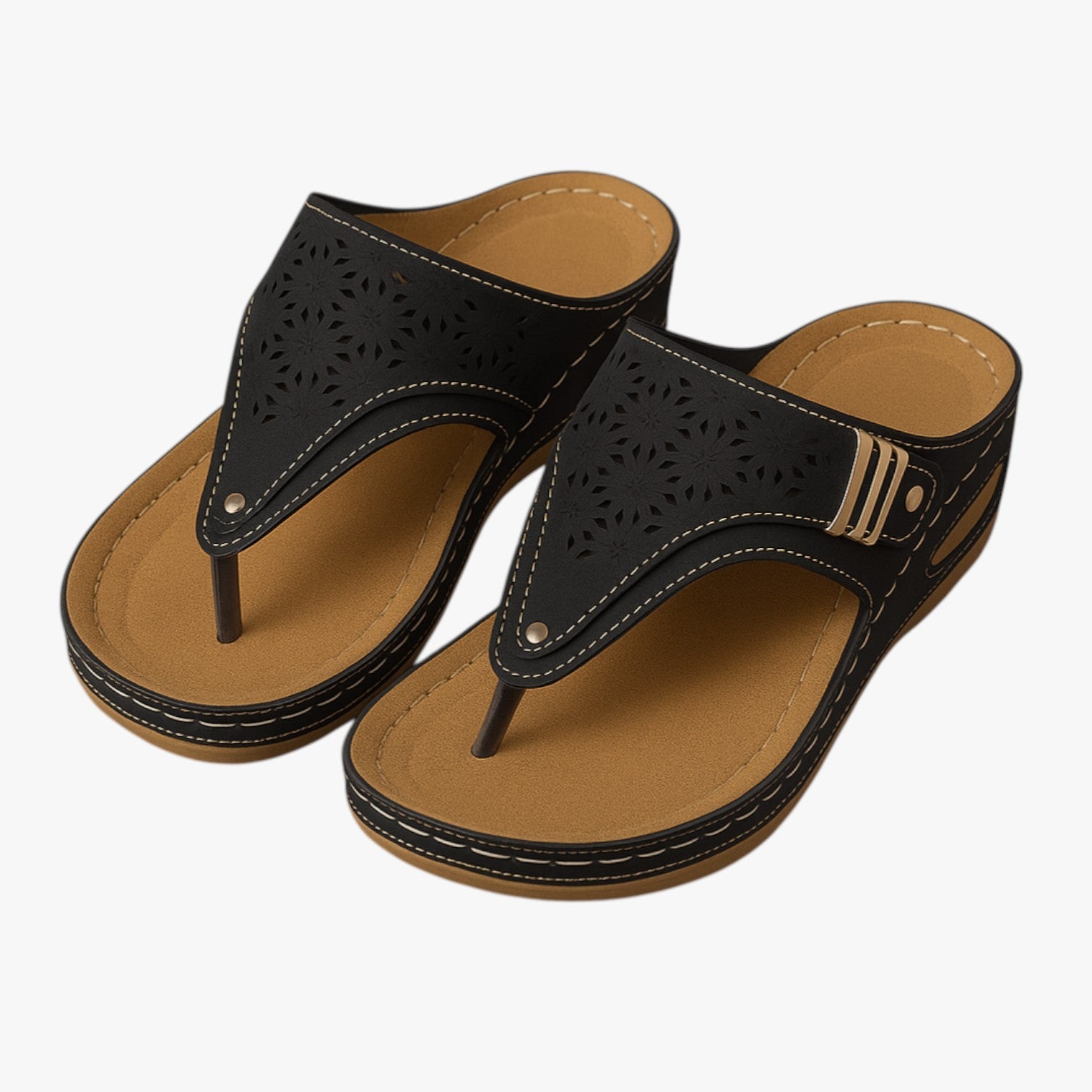 Julia | Bløde ortopædiske damesandaler, skridsikre og med sommerplatform - Sort - Julia | Bløde ortopædiske damesandaler, skridsikre og med sommerplatform - €25 - {{ product_tags }