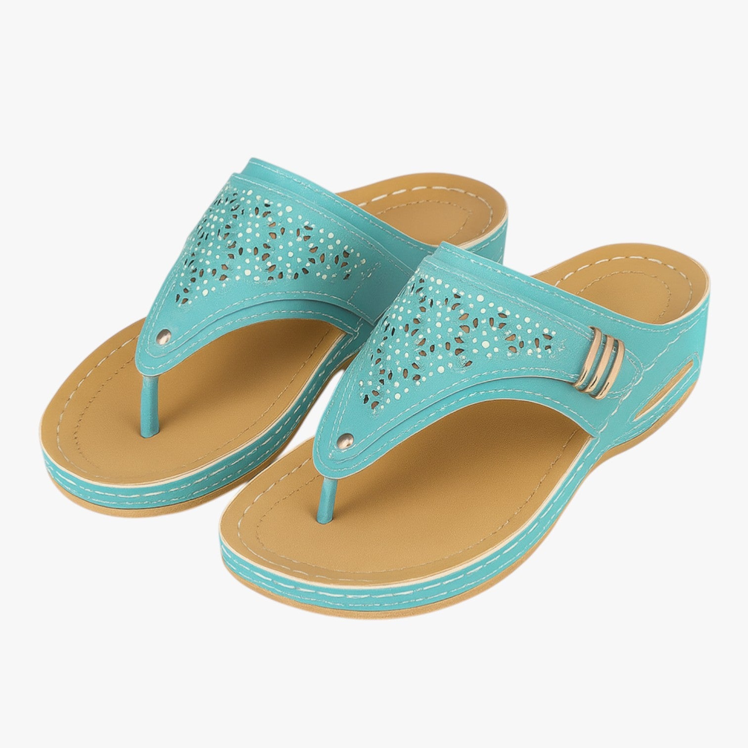 Julia | Bløde ortopædiske damesandaler, skridsikre og med sommerplatform - Lysegrøn - Julia | Bløde ortopædiske damesandaler, skridsikre og med sommerplatform - €25 - {{ product_tags }