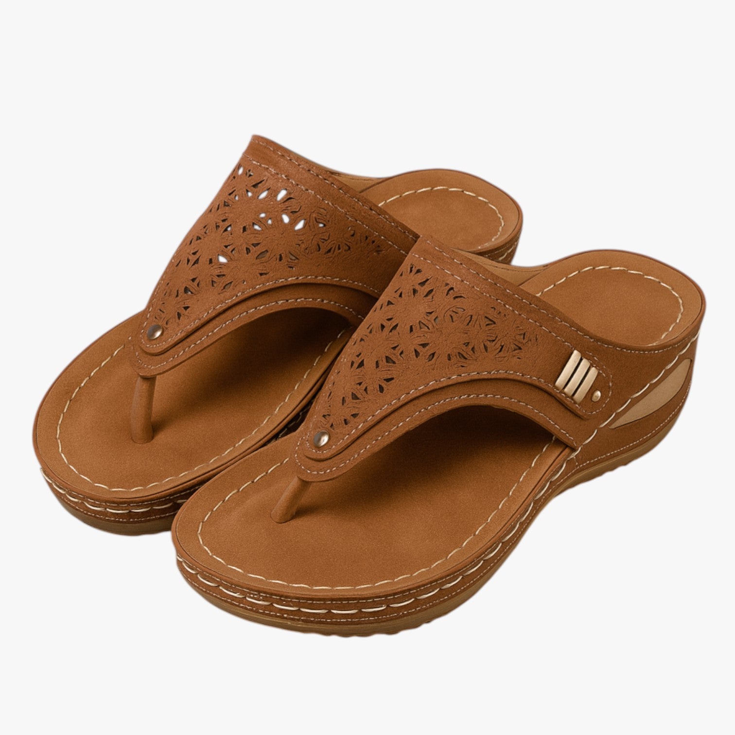 Julia | Bløde ortopædiske damesandaler, skridsikre og med sommerplatform - Chokoladebrun - Julia | Bløde ortopædiske damesandaler, skridsikre og med sommerplatform - €25 - {{ product_tags }