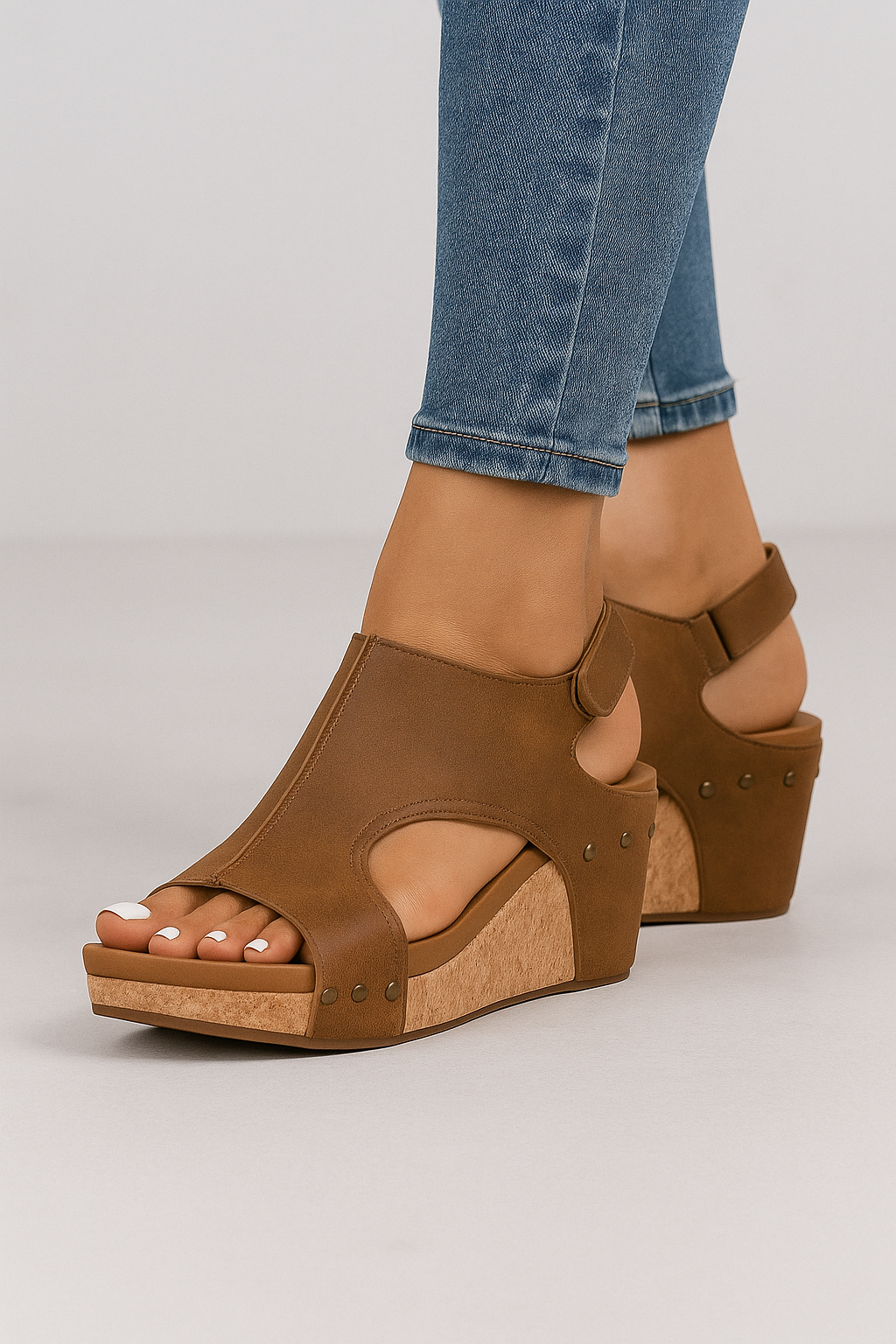 Sienna | Kvinders kilehæl sandal af ruskind med korksål - - Sienna | Kvinders kilehæl sandal af ruskind med korksål- €25 - {{ product_tags }
