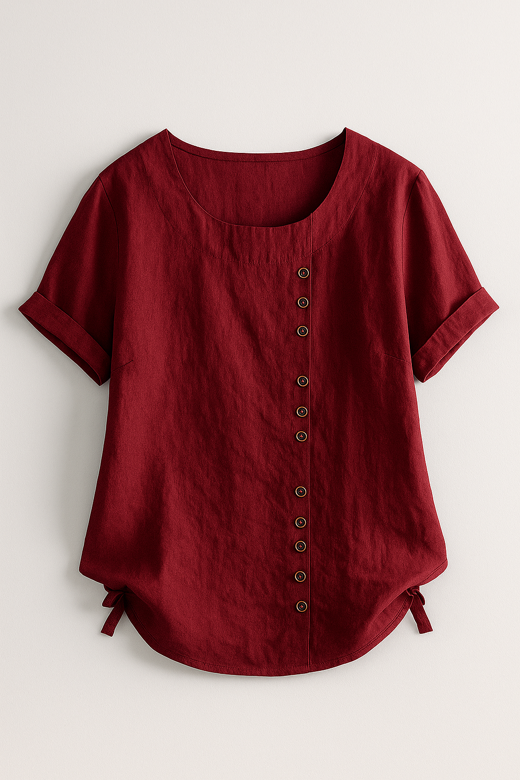 Amelia | Damer Linnedbluse med Knaplukning - Mørkerød - Amelia | Damer Linnedbluse med Knaplukning - €25 - {{ product_tags }