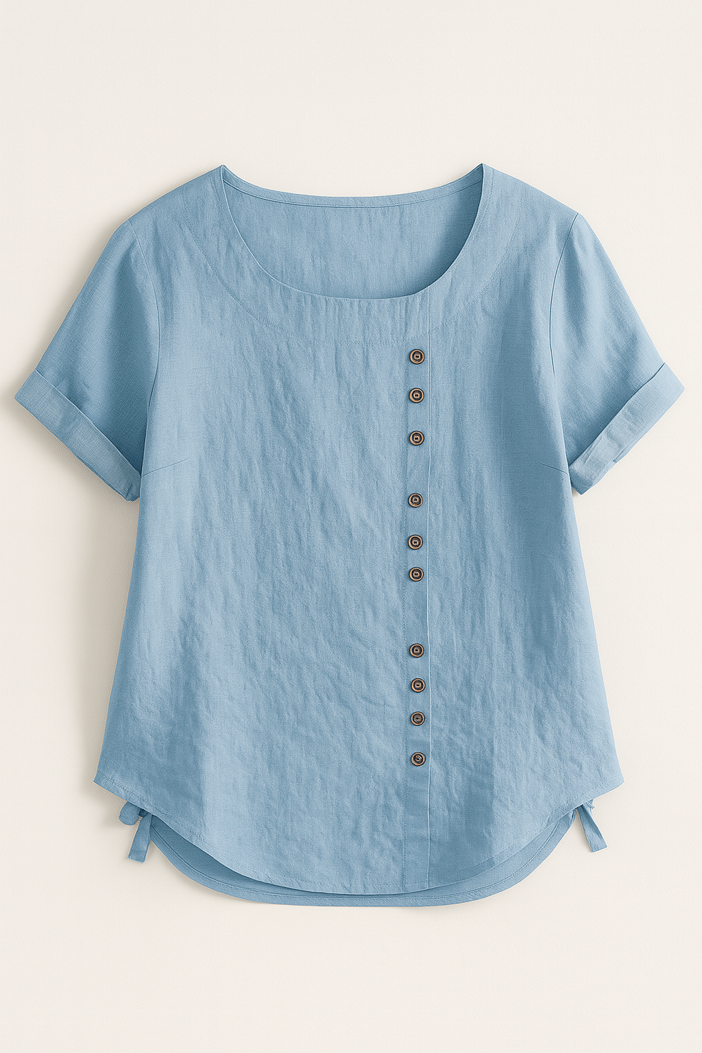 Amelia | Damer Linnedbluse med Knaplukning - Himmelblå - Amelia | Damer Linnedbluse med Knaplukning - €25 - {{ product_tags }