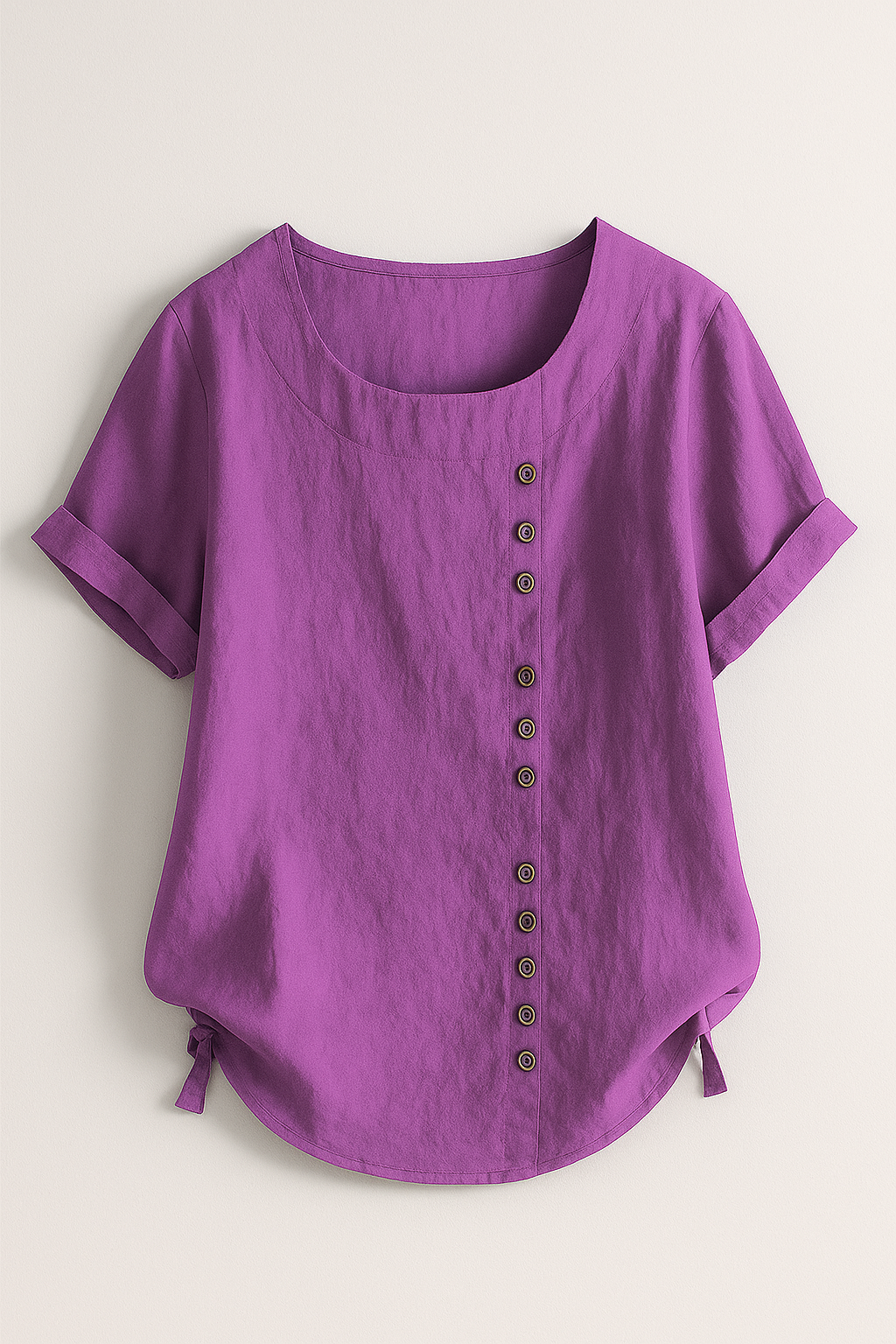 Amelia | Damer Linnedbluse med Knaplukning - Lilla - Amelia | Damer Linnedbluse med Knaplukning - €25 - {{ product_tags }