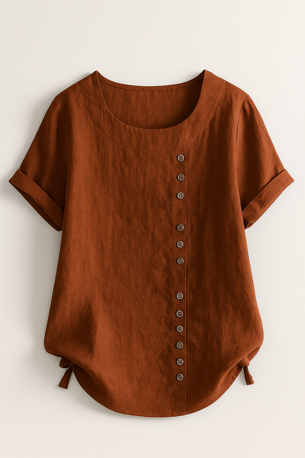 Amelia | Damer Linnedbluse med Knaplukning - Brun - Amelia | Damer Linnedbluse med Knaplukning - €25 - {{ product_tags }