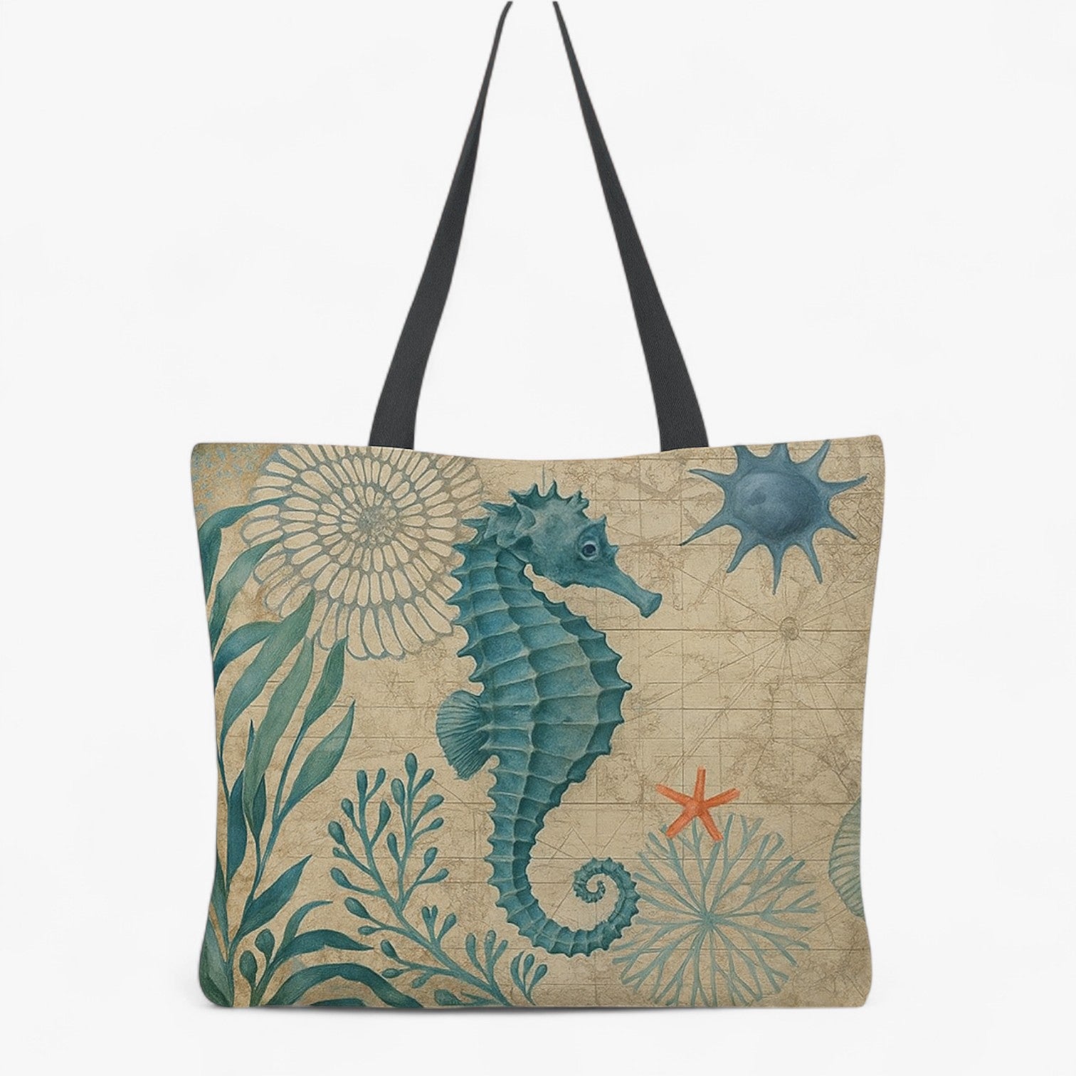 Strandtaske i hør med havprint - Søhest - bags - {{ product_tags }