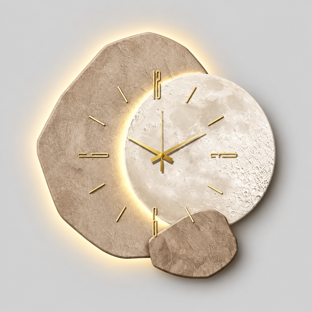 Vægur i træ med LED-lys - Naturligt design, stille urværk