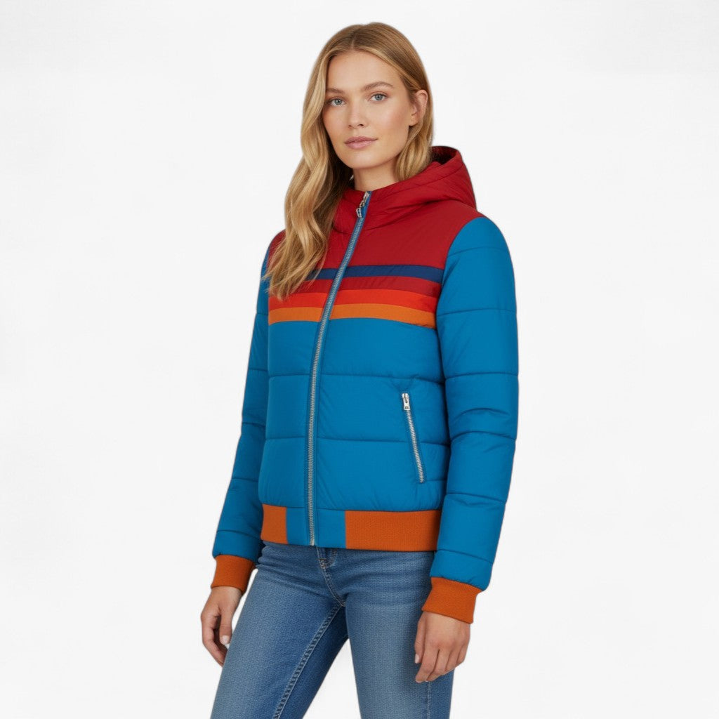 Cléa – Farveblokkede Steppjakke med høj krave - - Jackets - {{ product_tags }