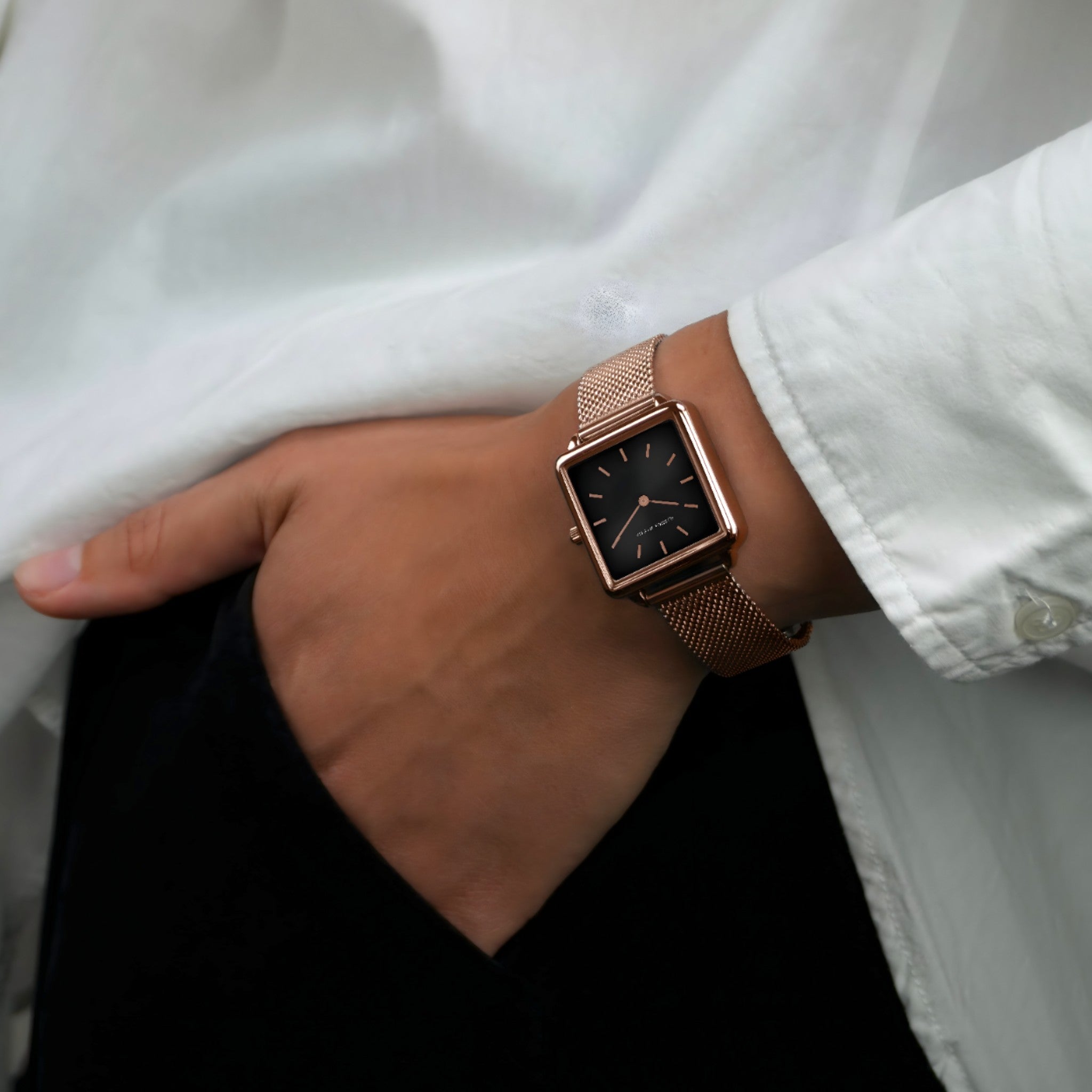 Alice | Firkantet ur i rosaguld - Trendy mesh-armbånd - - watches - {{ product_tags }