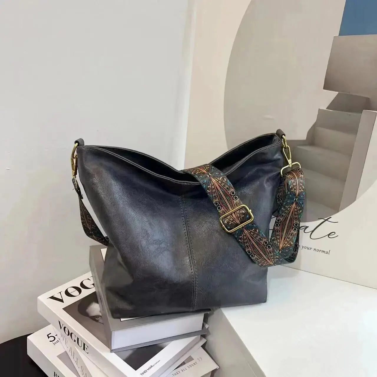 Dame Vintage Skuldertaske med Lynlås 8