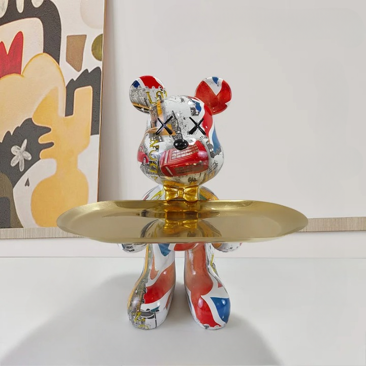 Dekorativ Bjørnefigurine Opbevaringsbakke
