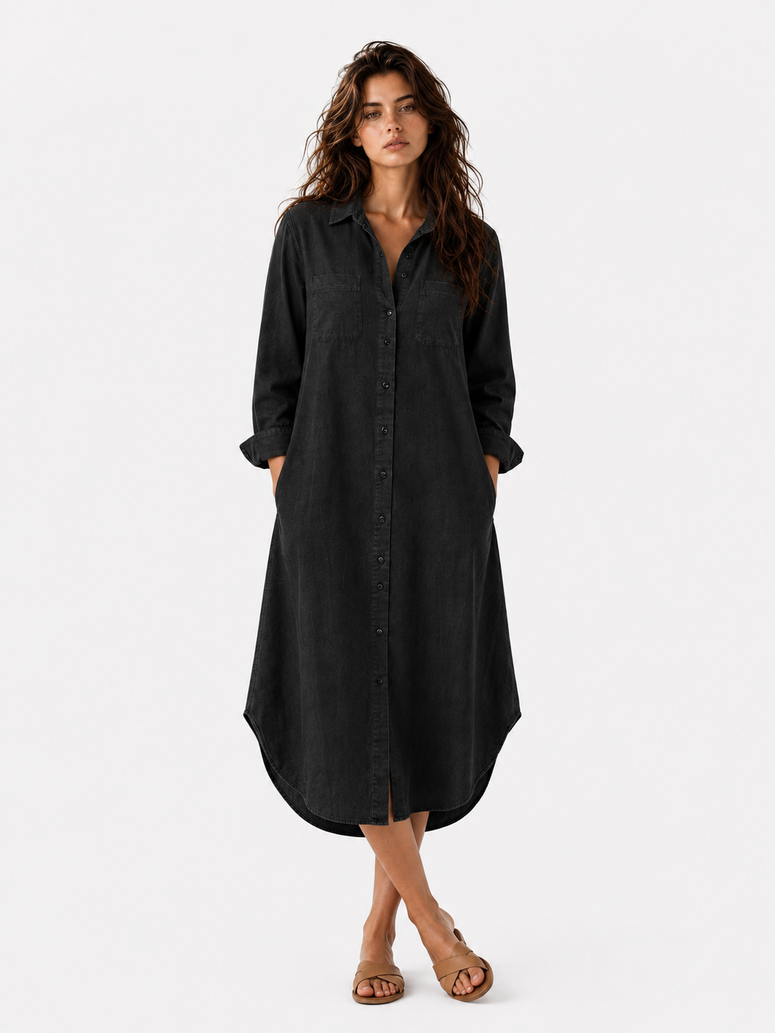 Delana | Button Down kjole - Sort - Dress - {{ product_tags }