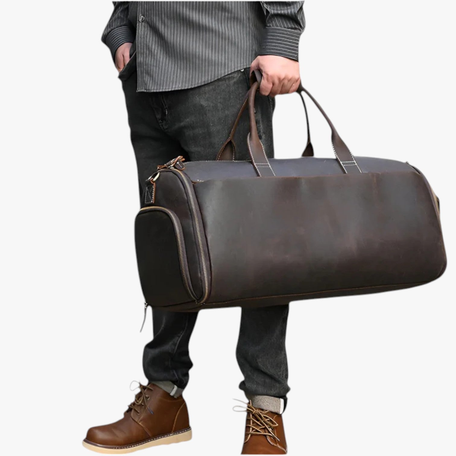 Lorenzo | Højkvalitets Rejsetaske i Fuld Læder - Mørkebrun - bags - {{ product_tags }