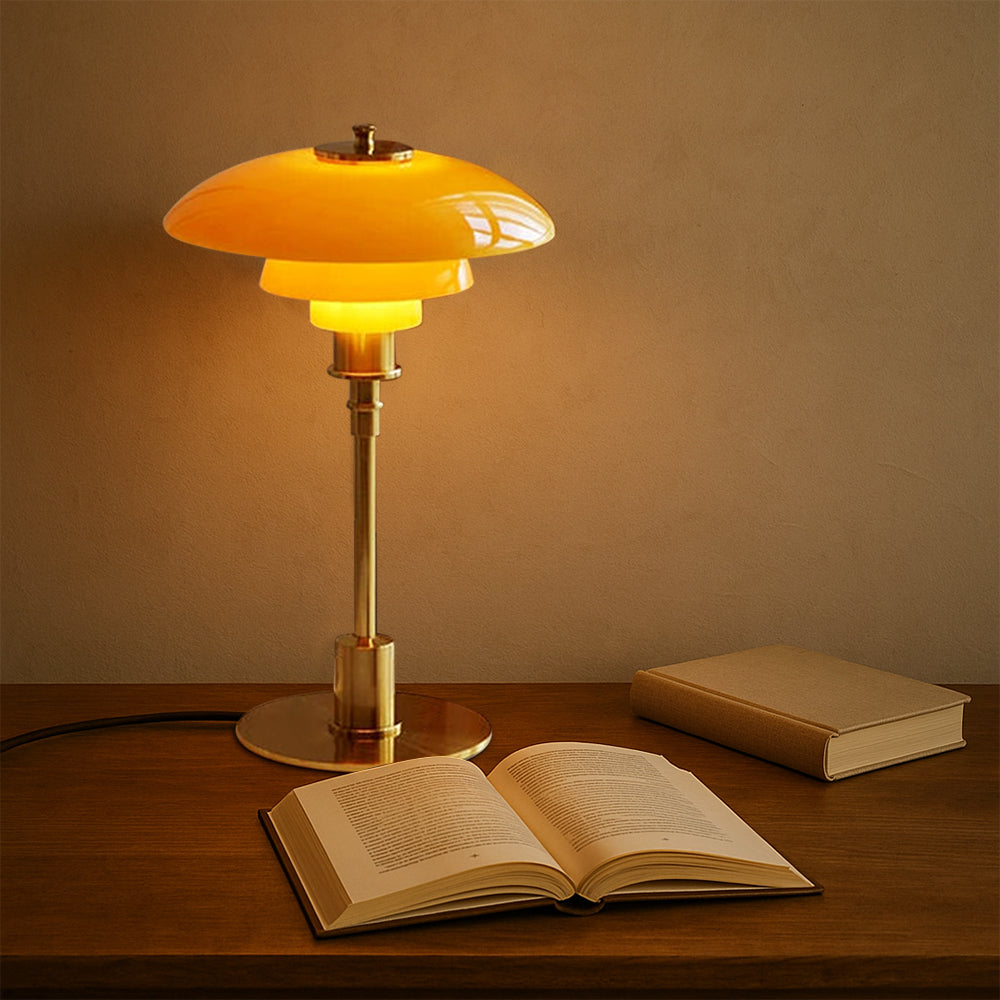 Moderne Dansk Designer Bordlampe - Lagdelt Skærm, LED