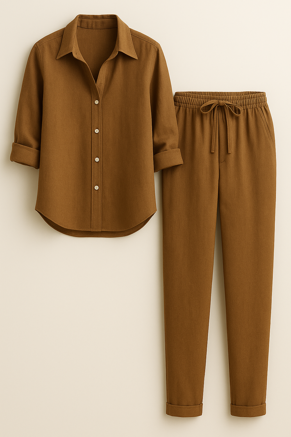 Beth | Elegant Sommersæt i Linned og Bomuld - Brun - Sætter - {{ product_tags }