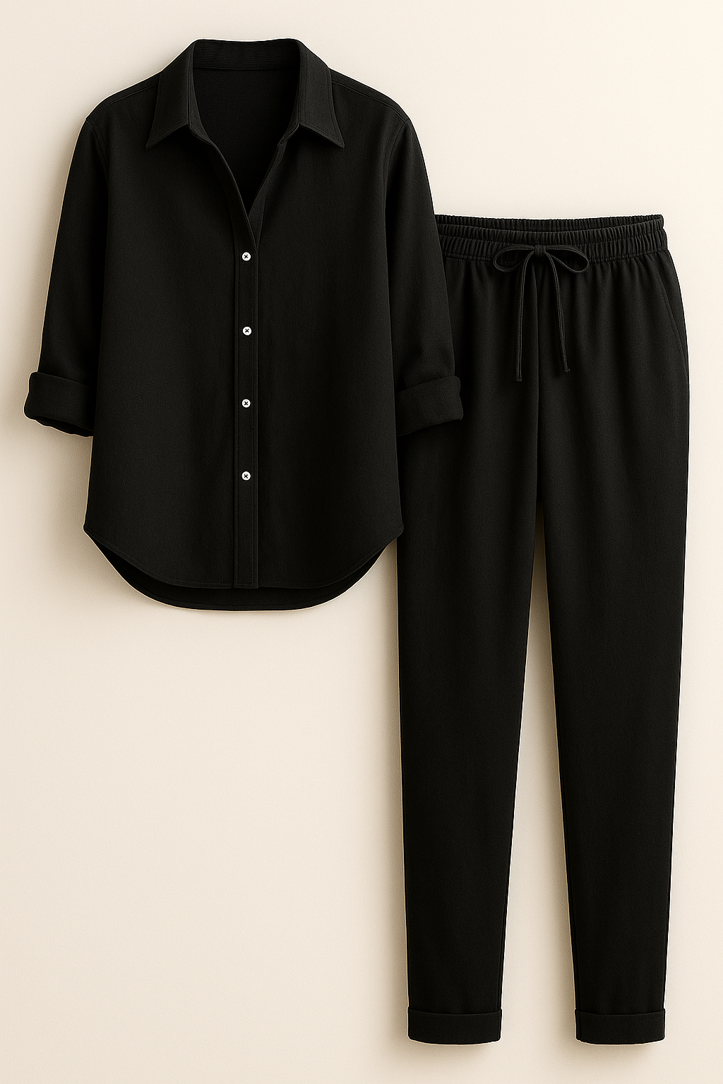 Beth | Elegant Sommersæt i Linned og Bomuld - Sort - Sætter - {{ product_tags }