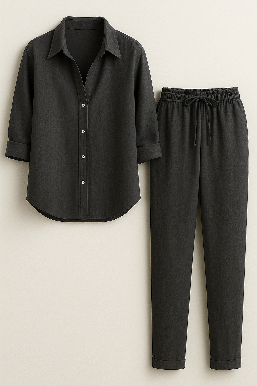 Beth | Elegant Sommersæt i Linned og Bomuld - Mørkegrå - Sætter - {{ product_tags }
