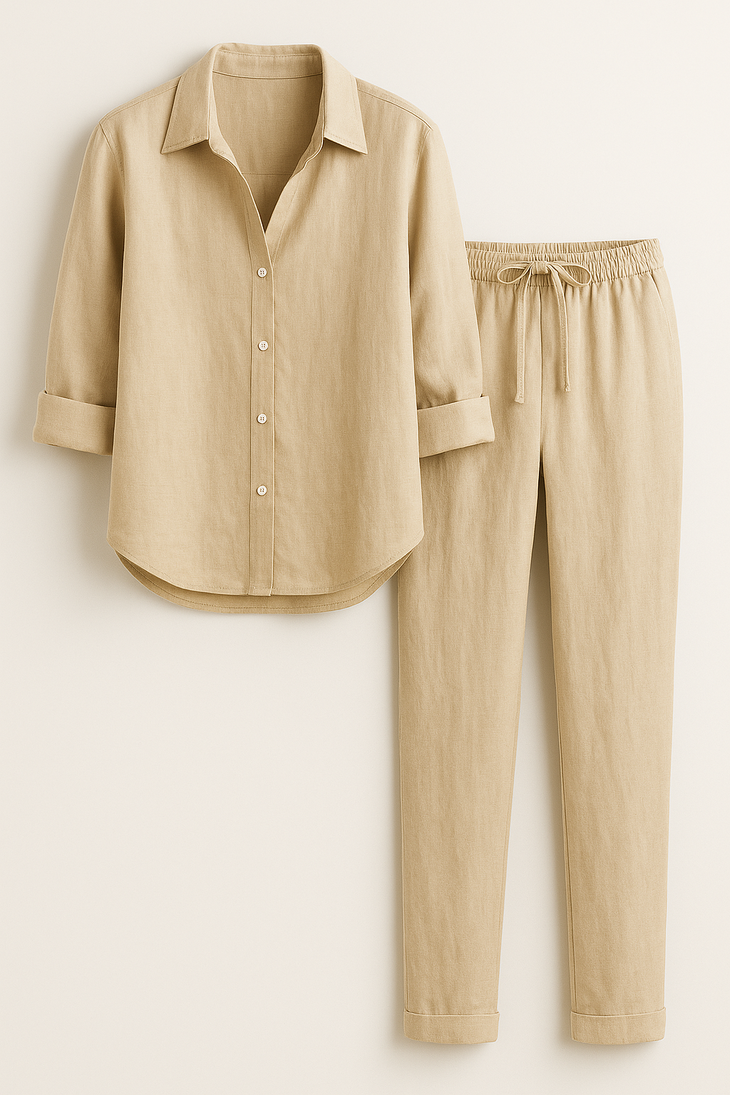 Beth | Elegant Sommersæt i Linned og Bomuld - Khaki - Sætter - {{ product_tags }