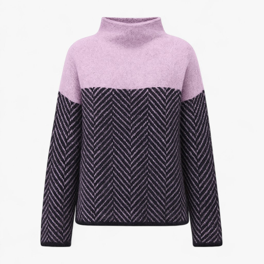 Ella | Dame Striktrøje med Høj Krave og Mønster - Lilla - Sweatre - {{ product_tags }