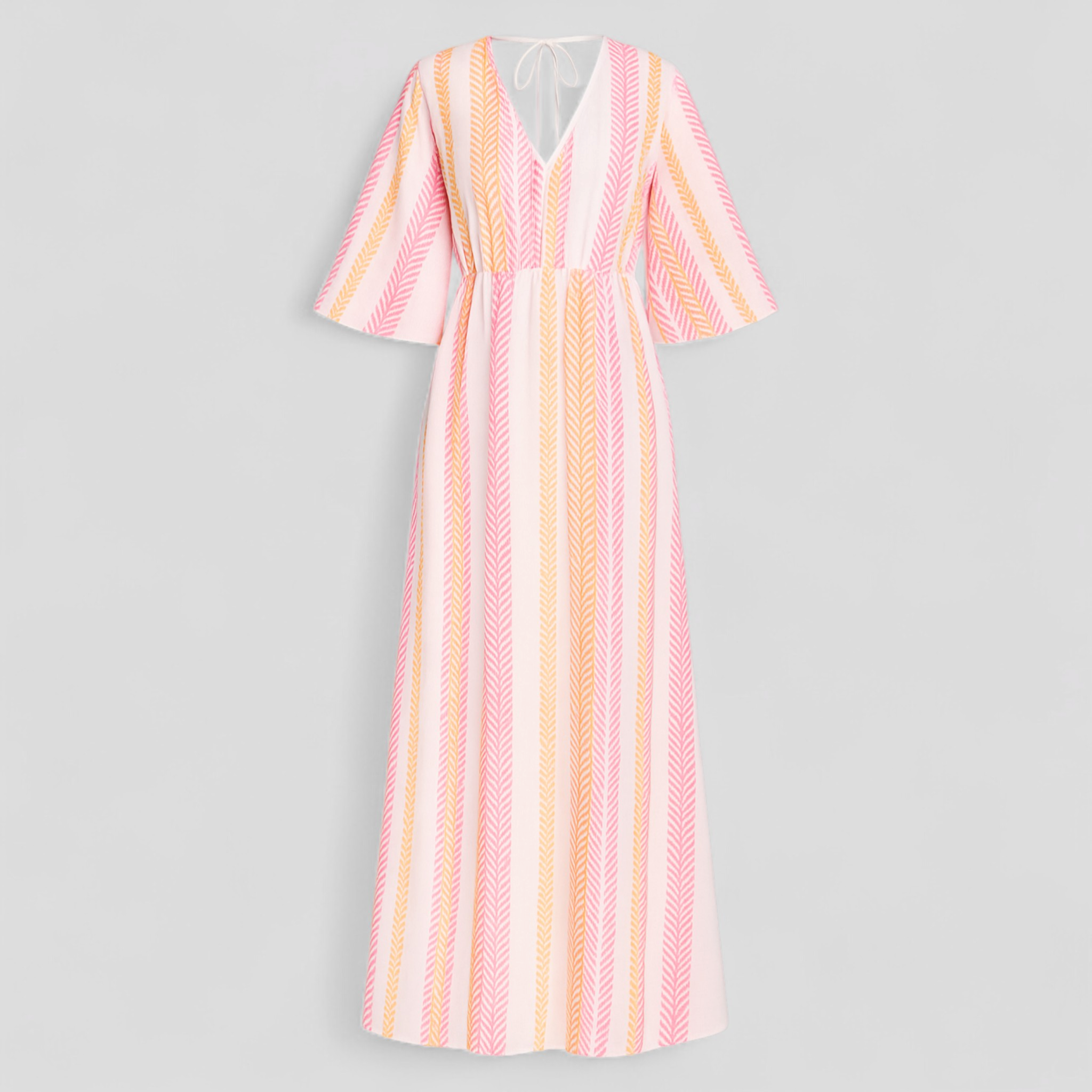 Aleiah | Farverig Sommerkjole med V-Hals til Kvinder - Hvid-Rosa - Kvinders Kjoler - {{ product_tags }