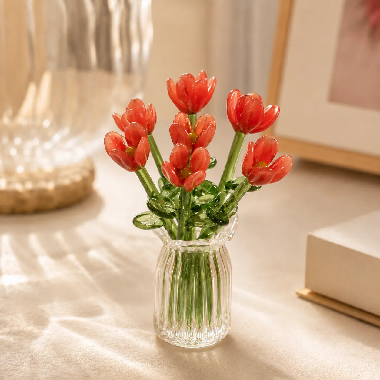 Glasblomstersæt Miniatyr - Håndblæst Glas, Evig Dekoration Inkl. - 7pcs Hongyu Sæt + Vase - 0 - {{ product_tags }