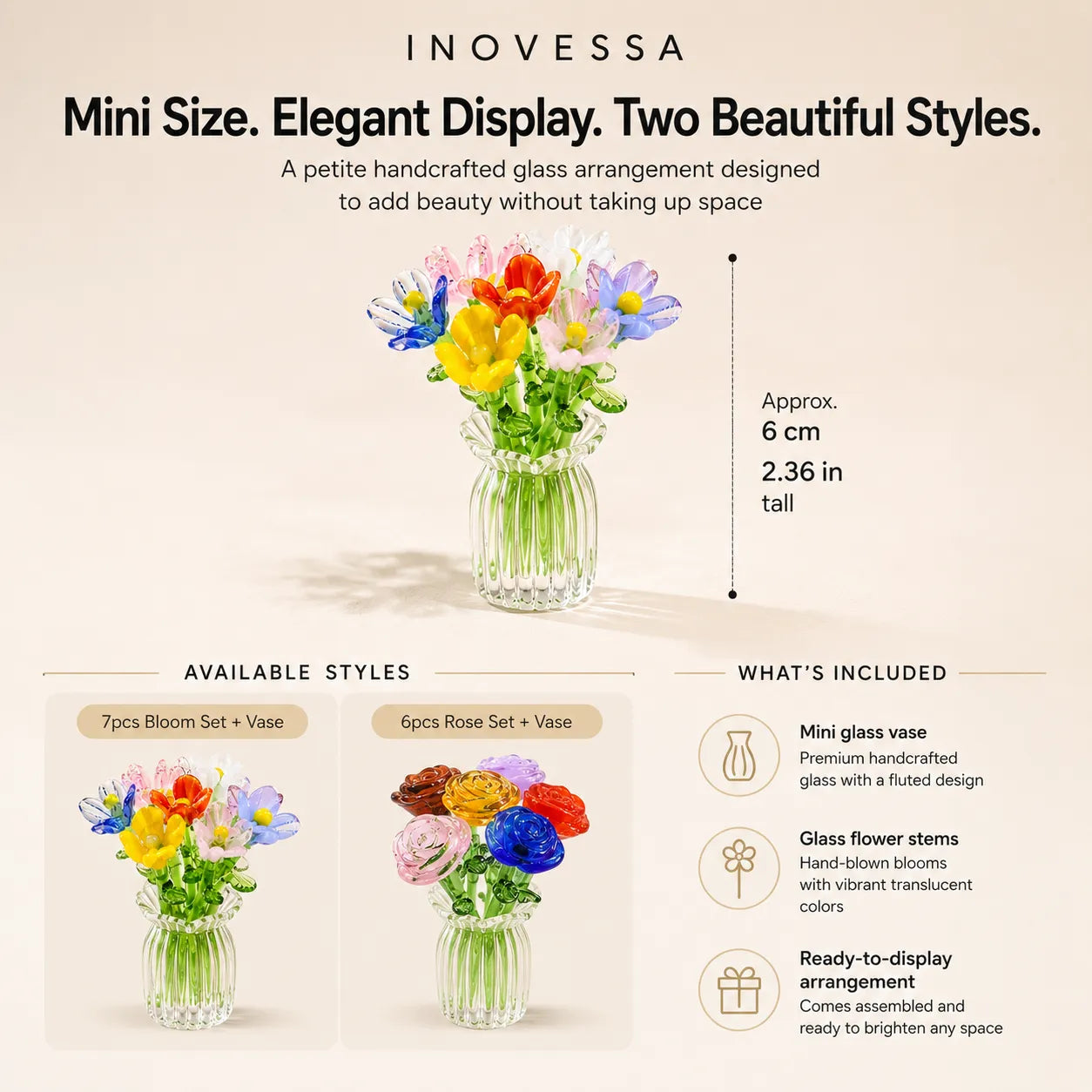 Glasblomstersæt Miniatyr - Håndblæst Glas, Evig Dekoration Inkl. - - 0 - {{ product_tags }