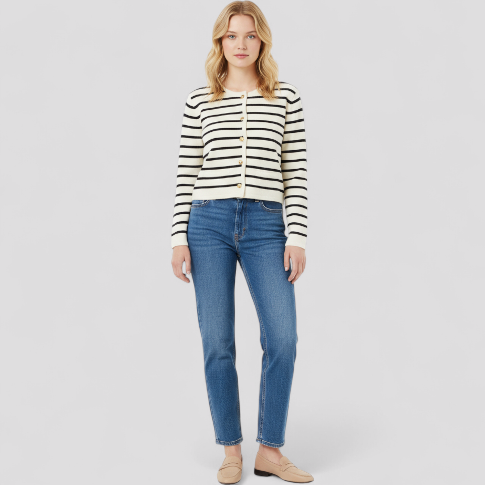Nyk | Klassisk stripet komfort-cardigan tidløs med elegante detaljer - - women's fashion - {{ product_tags }